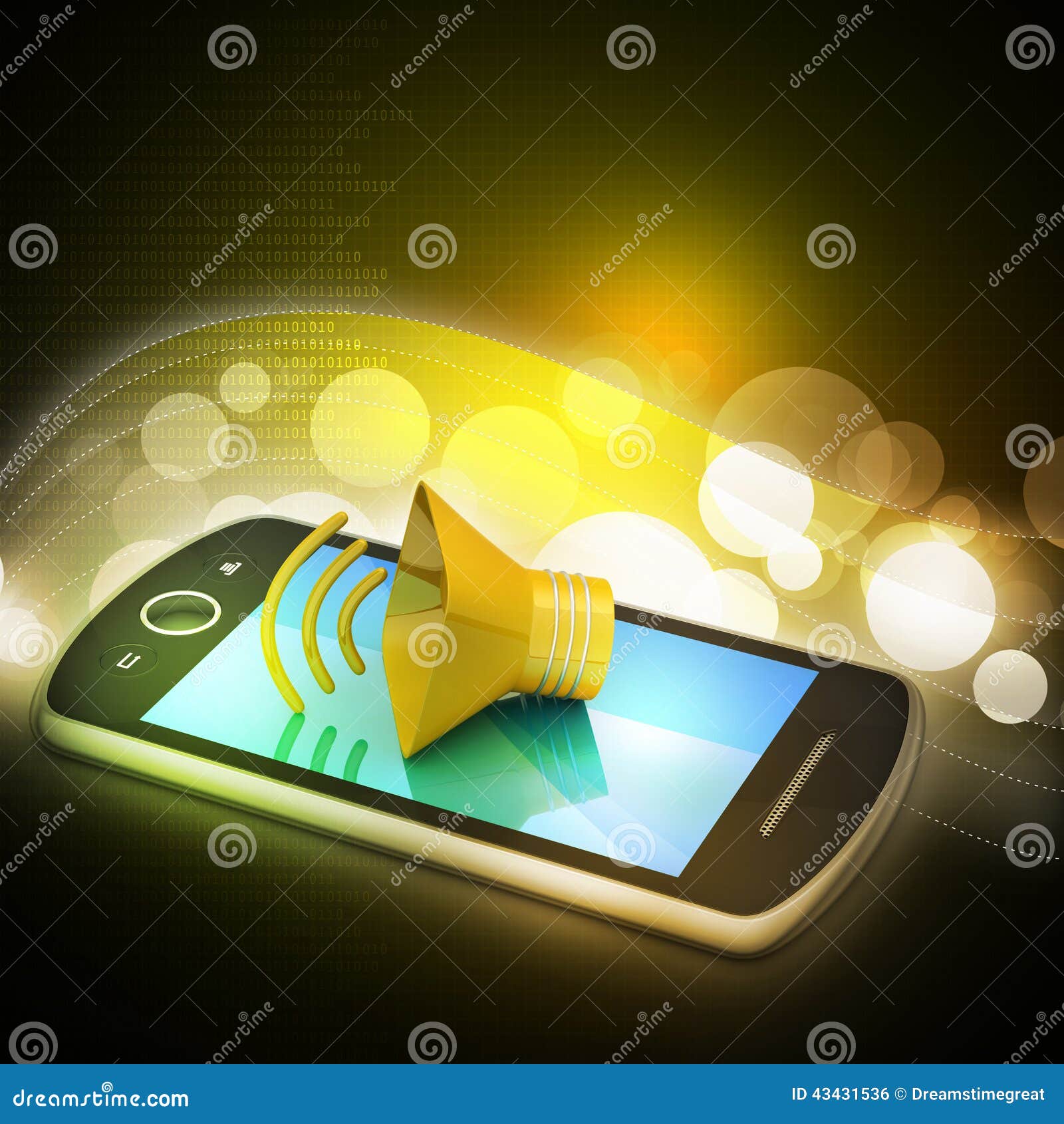 Megaphone with smart phone stock illustration. Illustration of horn