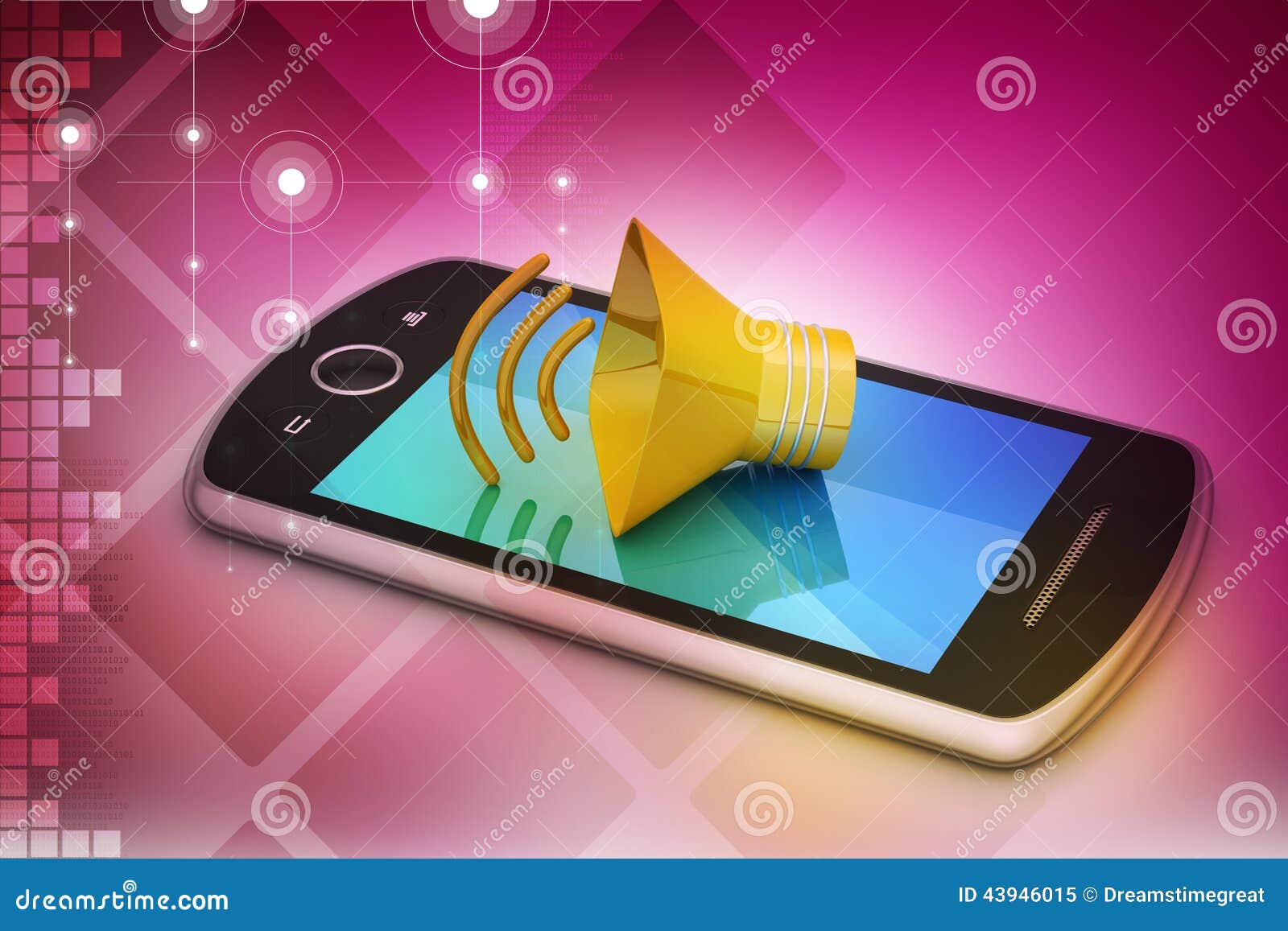 Megaphone with smart phone stock illustration. Illustration of bull