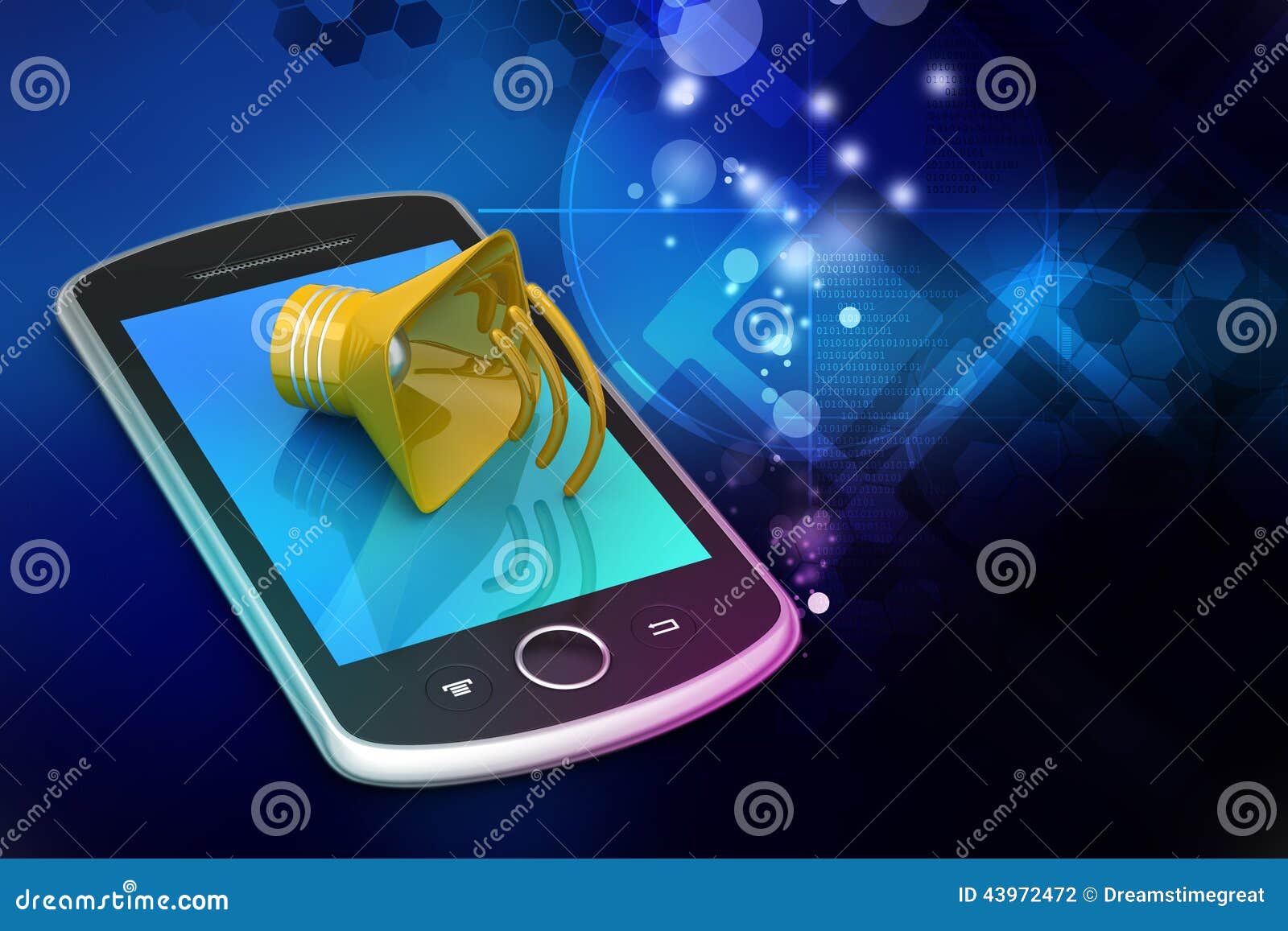 Megaphone with smart phone stock illustration. Illustration of modern