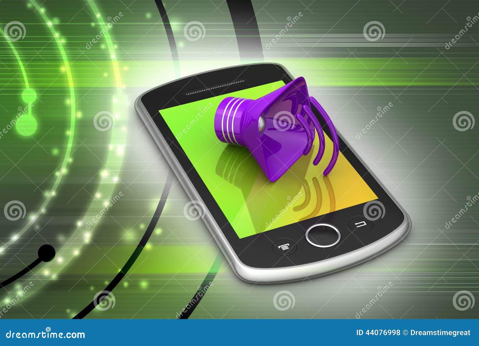 Megaphone with smart phone stock illustration. Illustration of loud