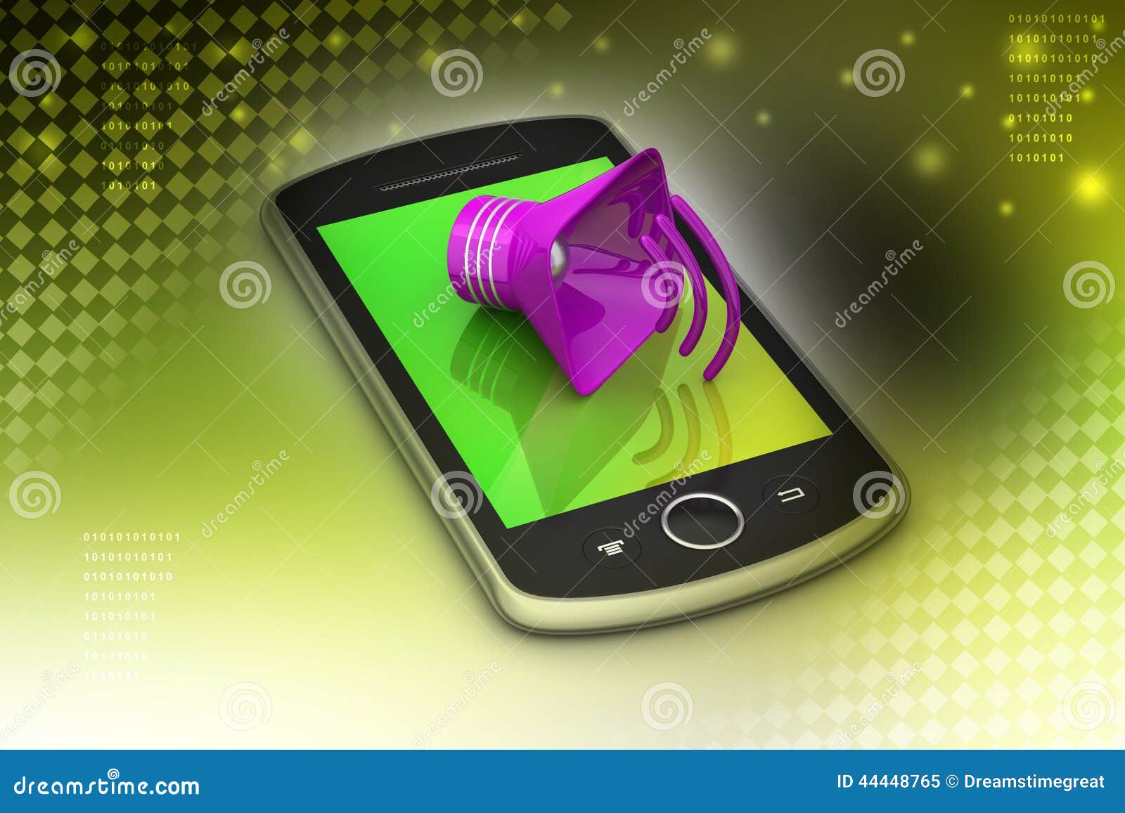 Megaphone with smart phone stock illustration. Illustration of