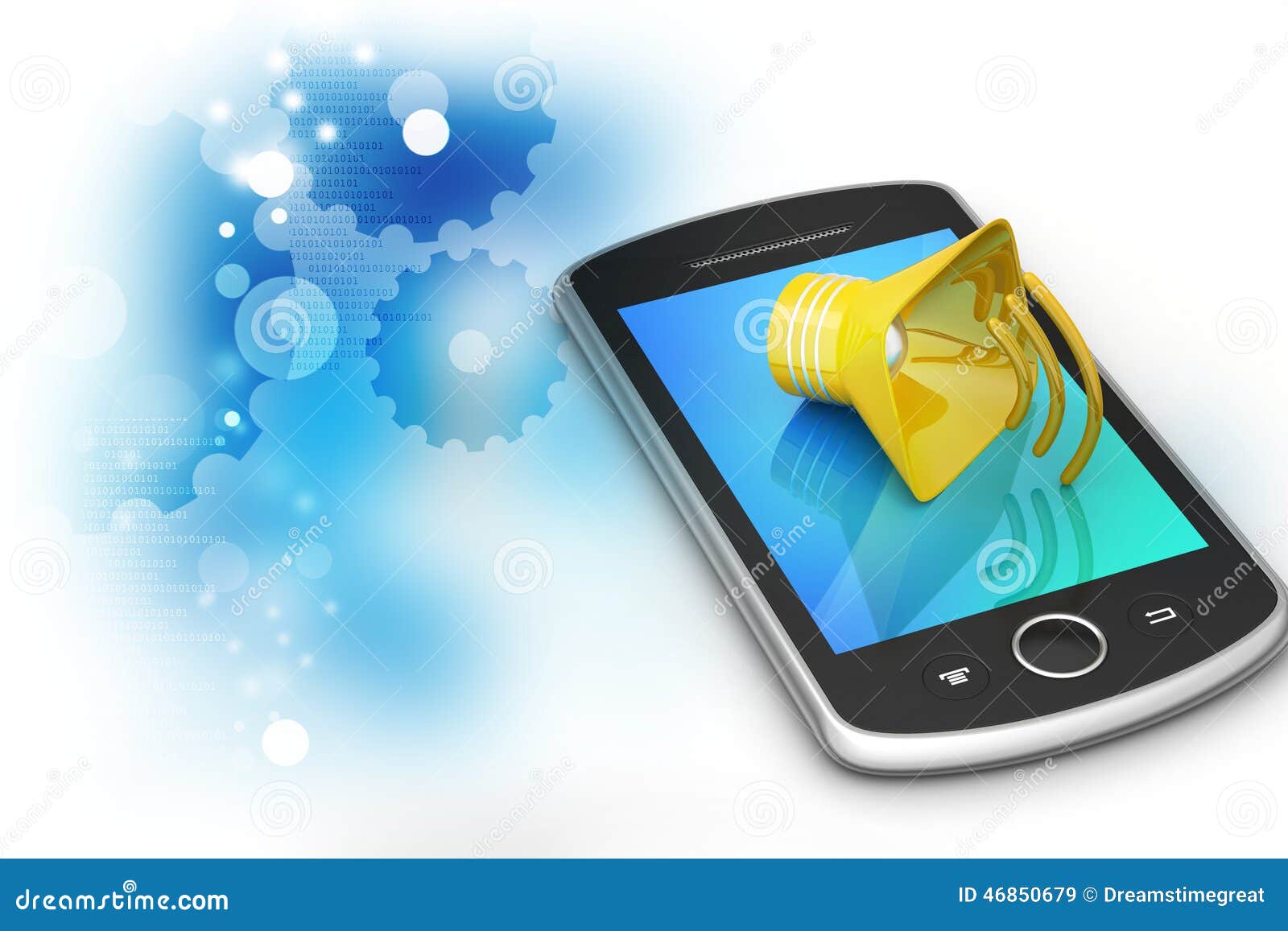 Megaphone with smart phone stock illustration. Illustration of