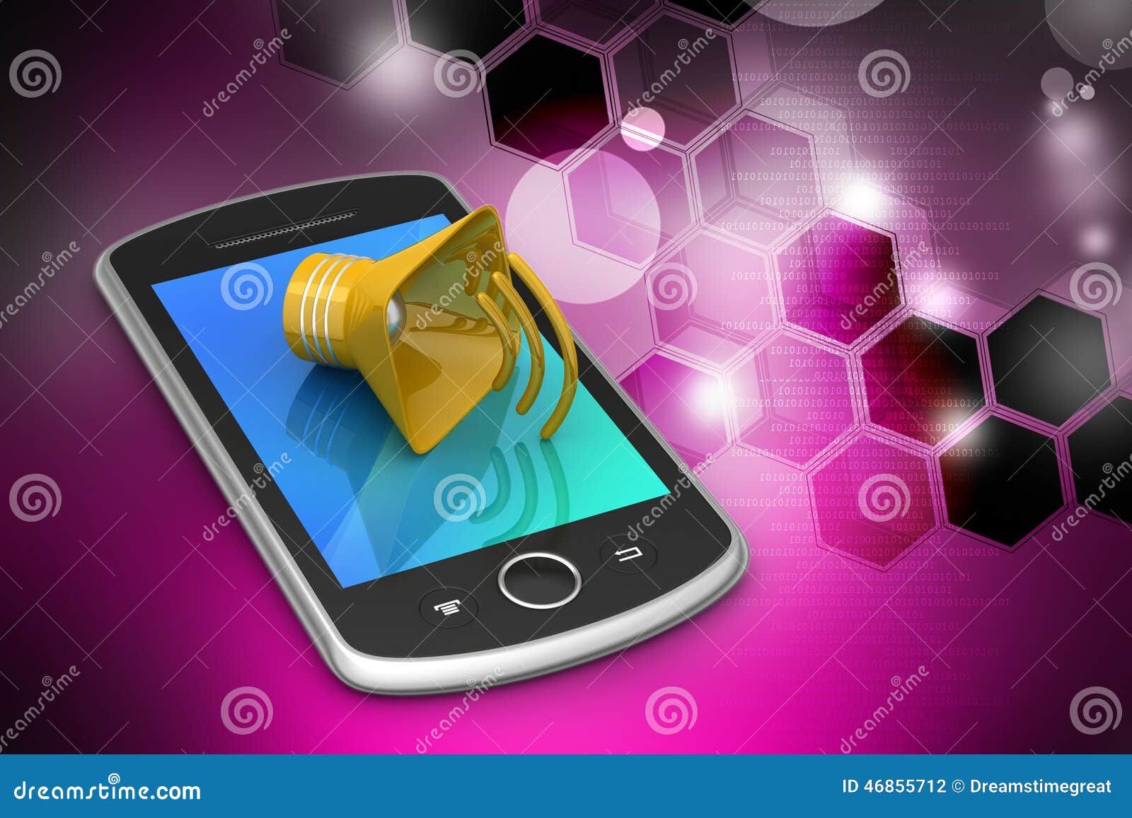Megaphone with smart phone stock illustration. Illustration of mobile