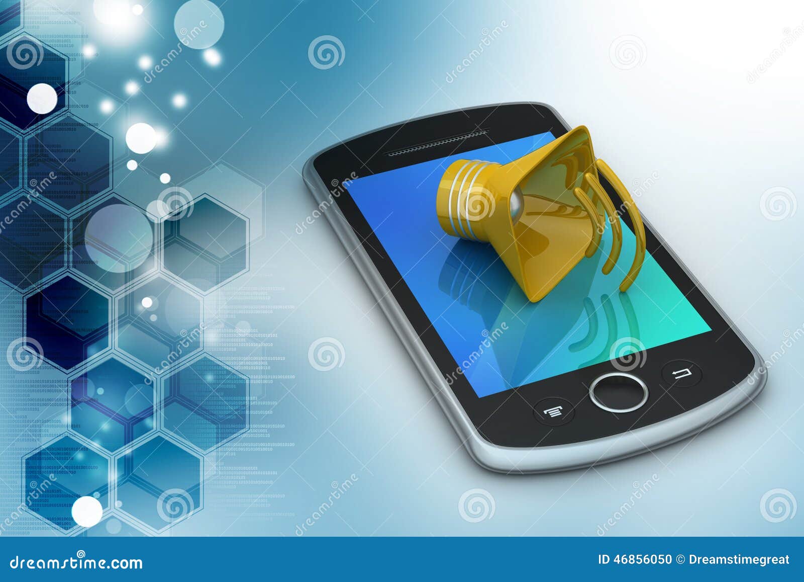 Megaphone with smart phone stock illustration. Illustration of