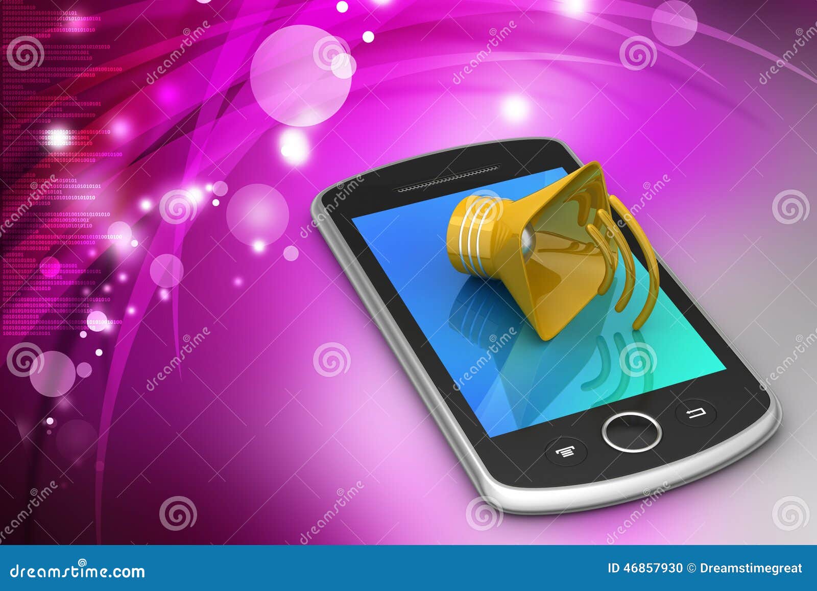 Megaphone with smart phone stock illustration. Illustration of