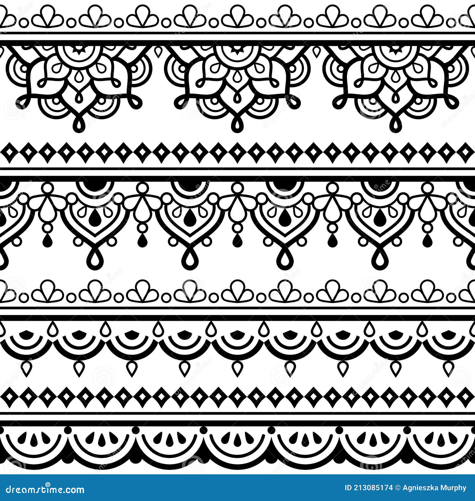 Mehndi - Indian Henna Tattoo Style Vector Seamless Pattern with Mandalas -  Textile or Fabric Print Design Stock Vector - Illustration of monochrome,  bohemian: 213085174