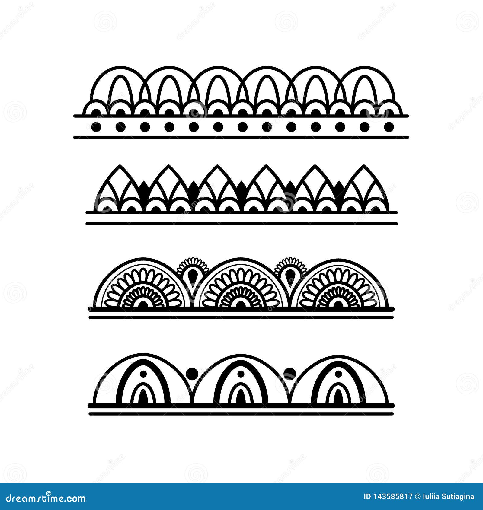 Mehndi Style Simple Elements. Set of Creative Border Ornaments Stock