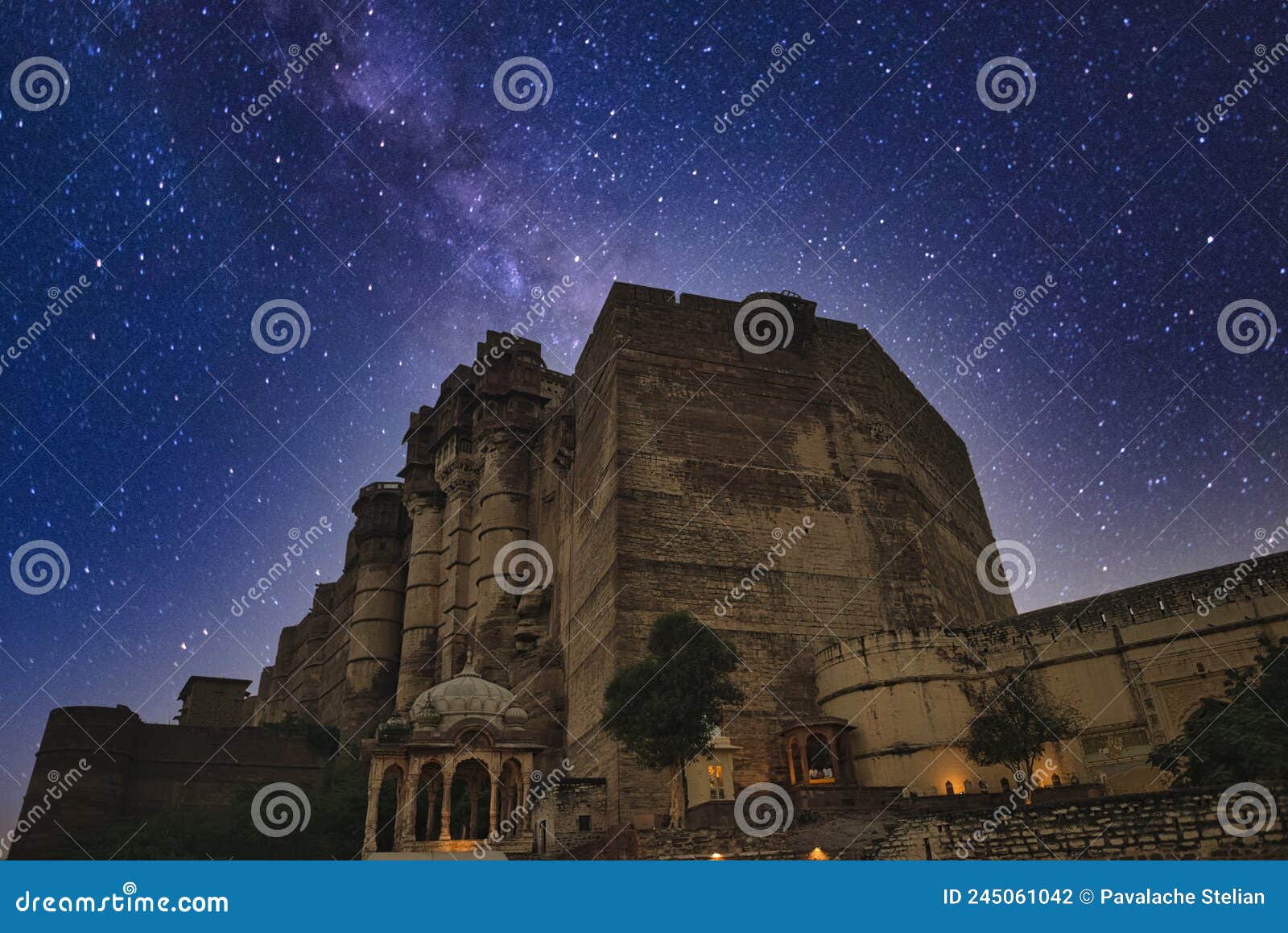 mehrangarh fort under the starlight with the two checkpoints