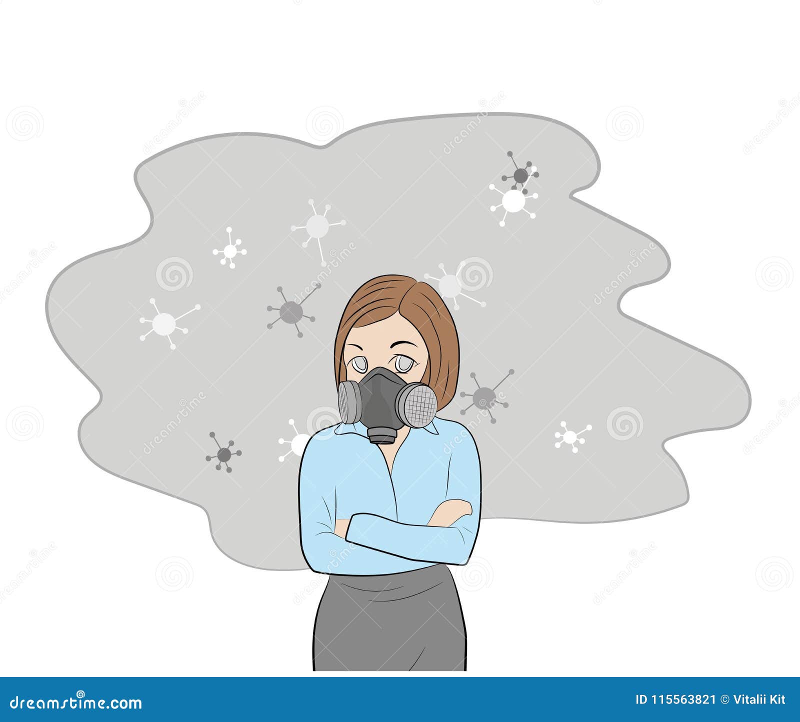 Meisje in Een Gasmasker Allergie Voor Stof En Stuifmeel Illustratie Illustratie - Illustration ademhaling, gezondheid: 115563821