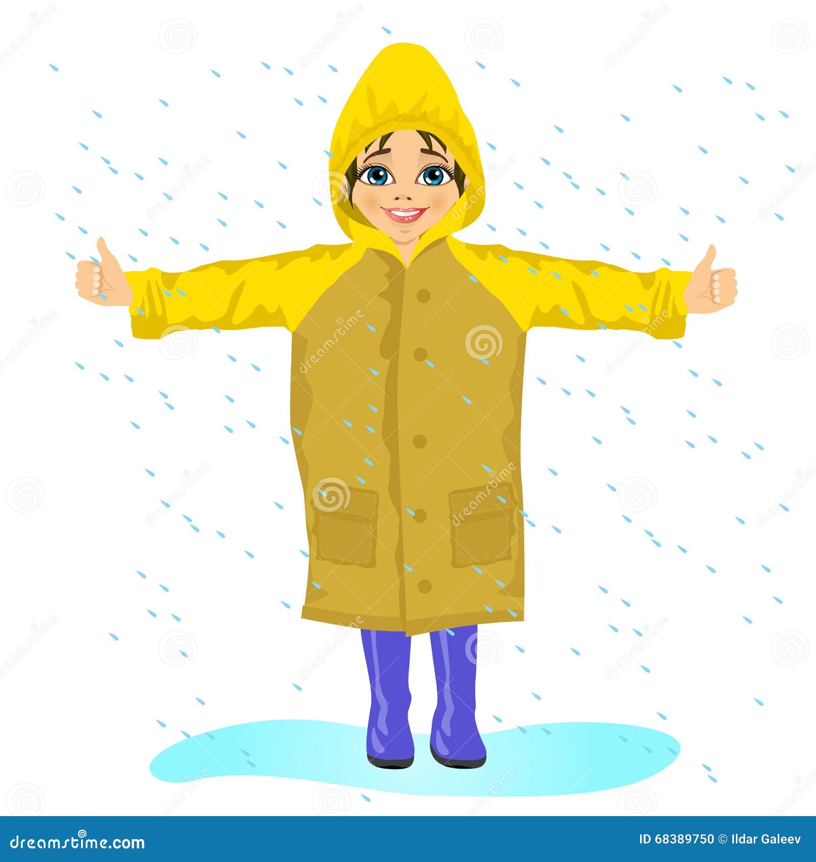 Meisje in Gele Regenjas in De Regen Vector Illustratie - Illustration ...