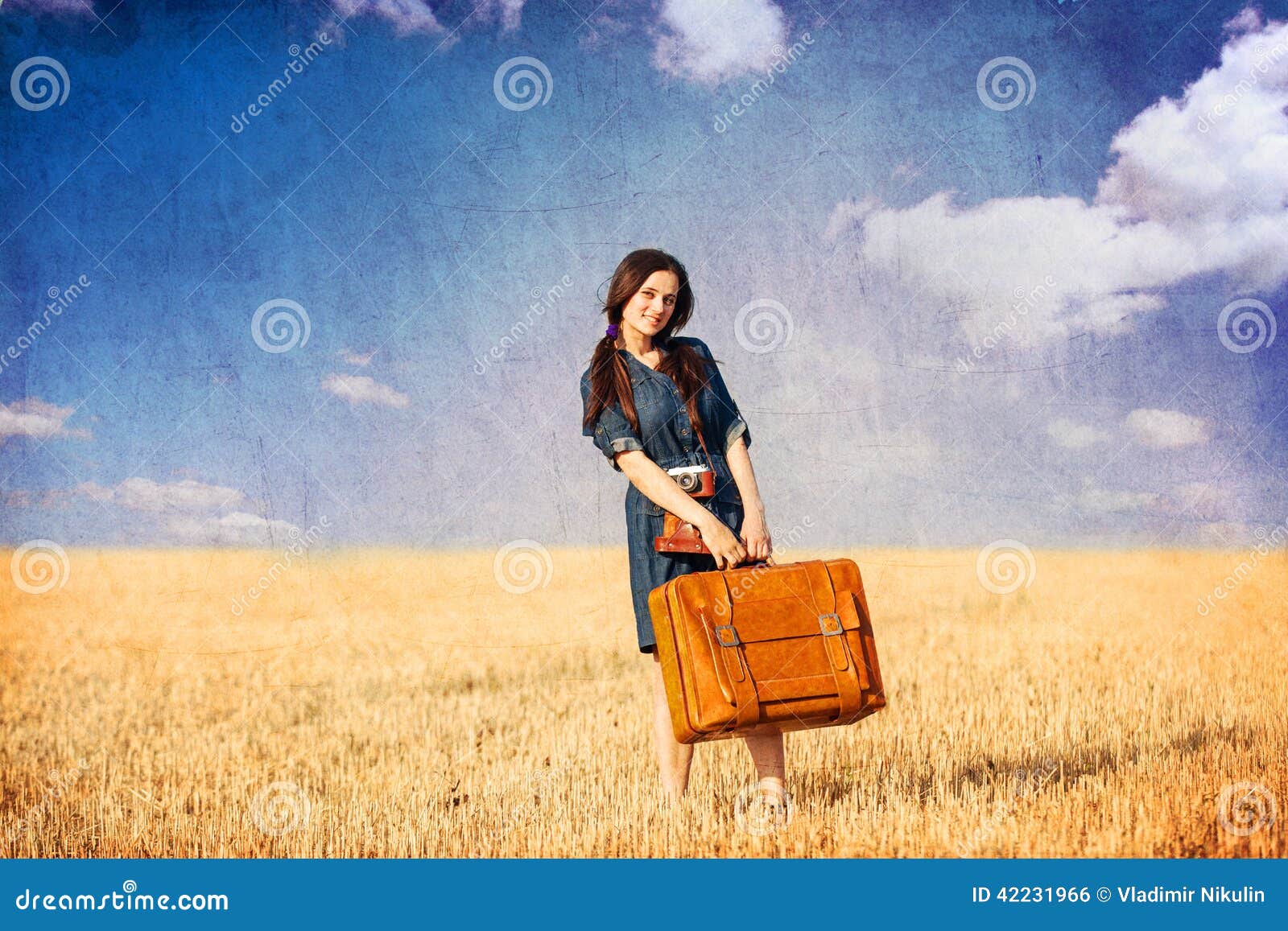 Meisje met koffer stock foto. Image of land, meisje, klassiek - 42231966