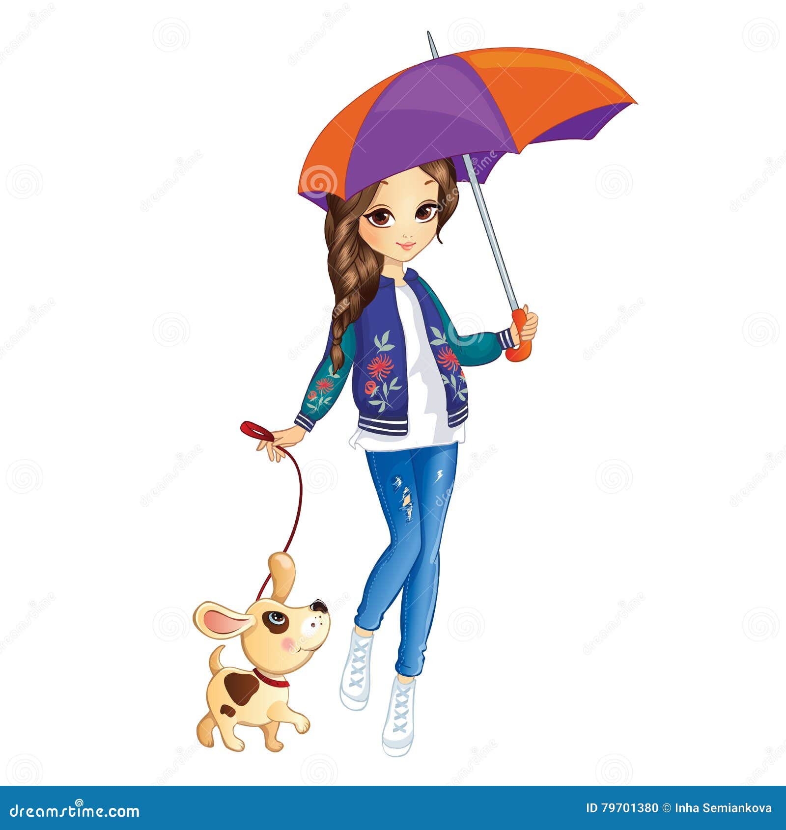 vereist Roestig Wens Meisje met Paraplu en Hond vector illustratie. Illustration of gezicht -  79701380