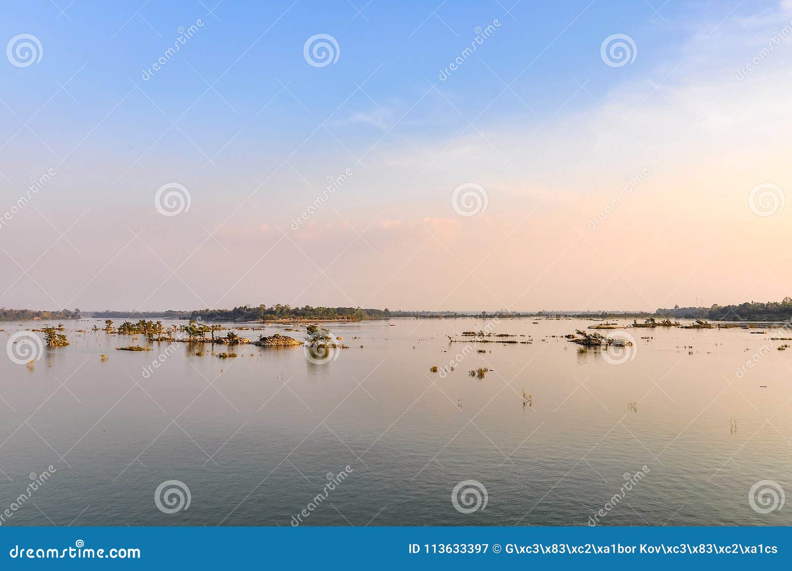 mekong river at sunset in don kone, 4000 islands, laos