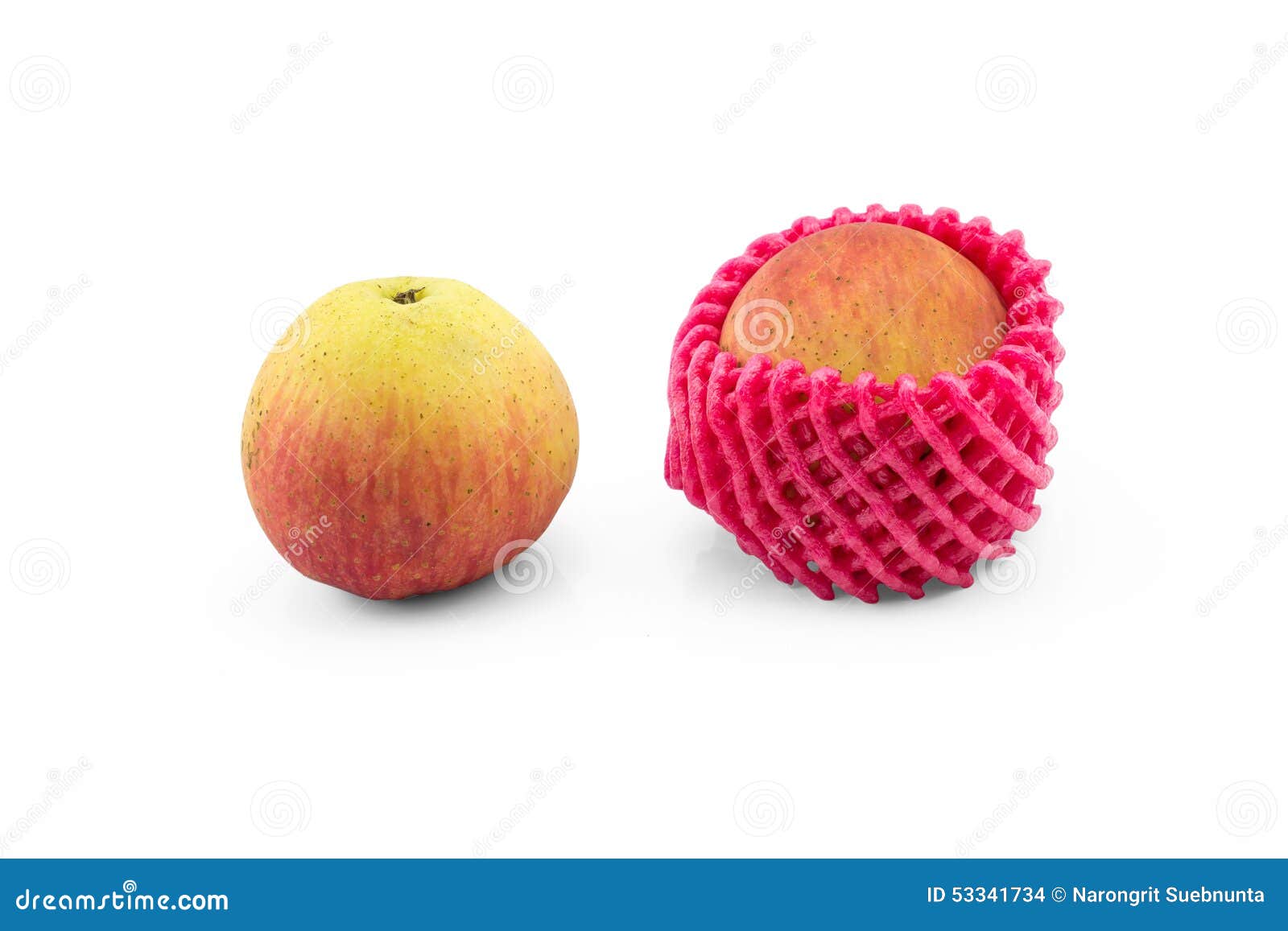 Mela normale e mela con la rete di protezione della schiuma su briciolo isolato. Mela normale e mela con la rete di protezione della schiuma sulla foto bianca isolata del fondo