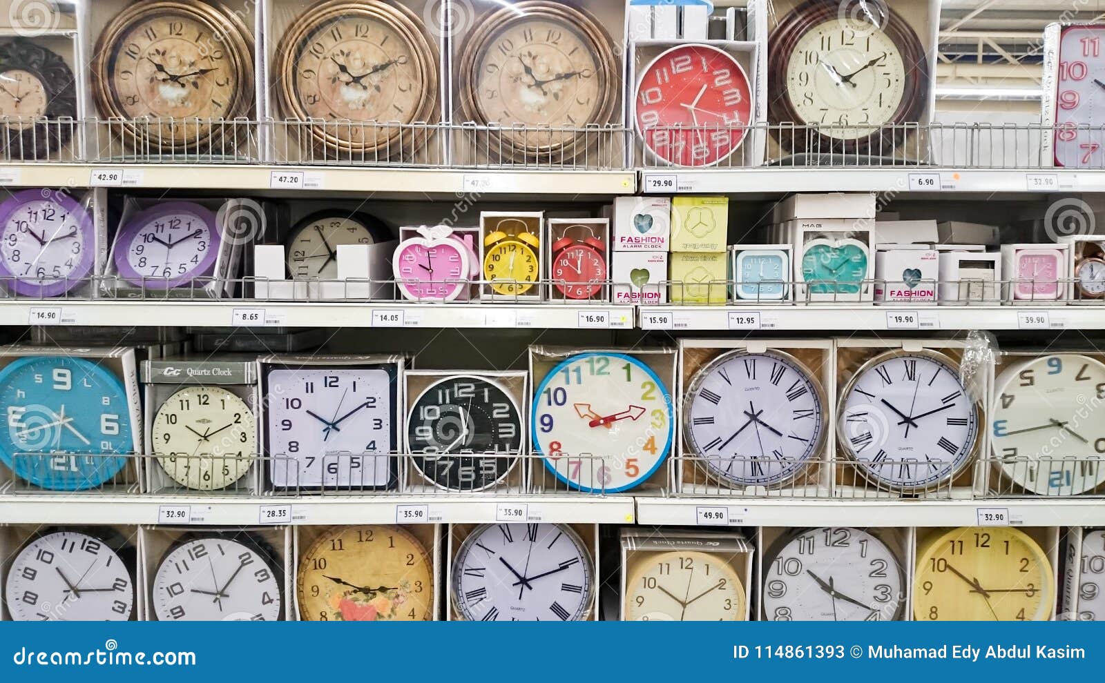 Clock on shelf editorial stock photo. Image of sale 114861393