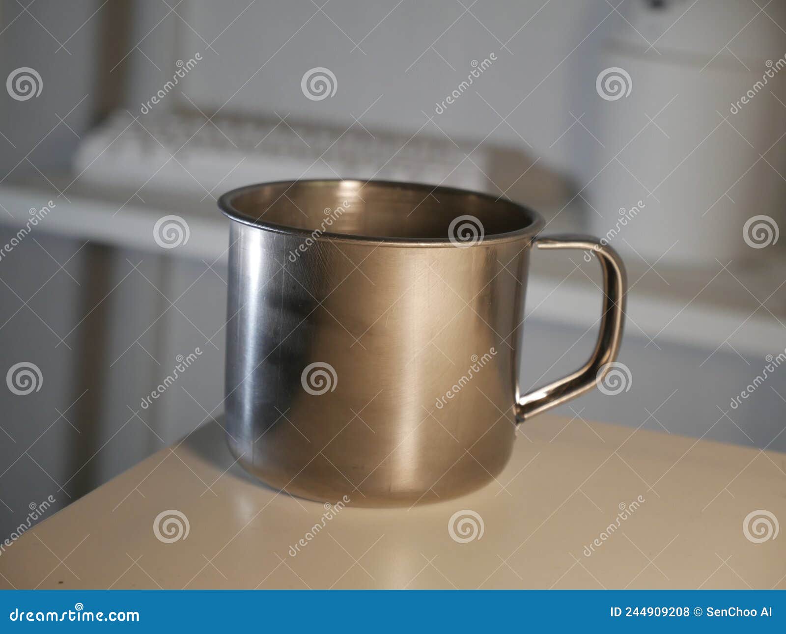 Melamine Cups on a White Table for Home Drinks. Stock Photo Image of