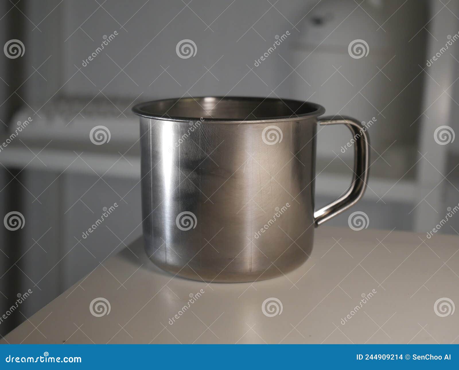 Melamine Cups on a White Table for Home Drinks. Stock Photo Image of