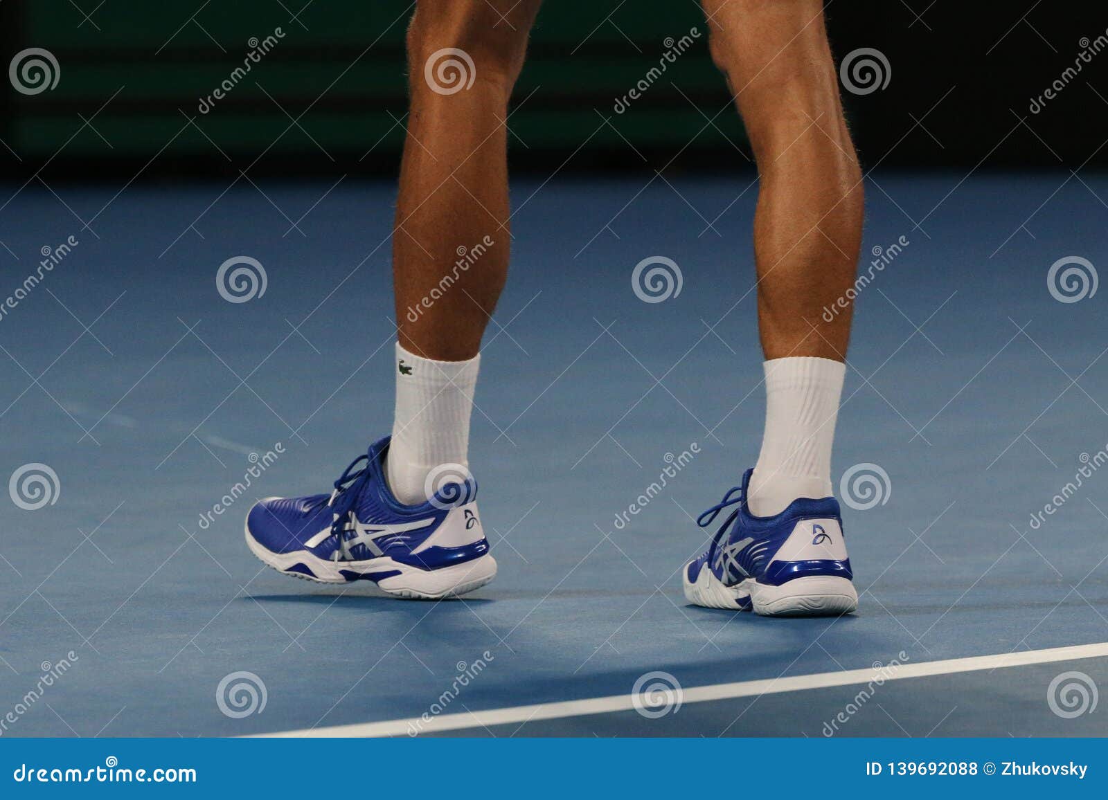 Grand Slam Champion Novak Djokovic Of Serbia Wears Custom Asis Tennis Shoes During His Final Match At 2019 Australian Open Editorial Stock Photo Image Of Arena Backhand 139692088