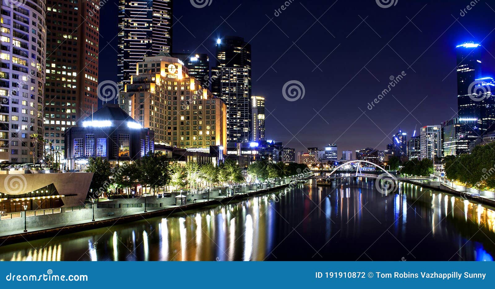 Melbourne City in the Night Editorial Photography Image of light