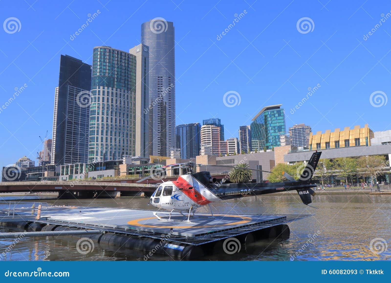 Melbourne Cityscape and Helicopter Editorial Stock Photo Image of