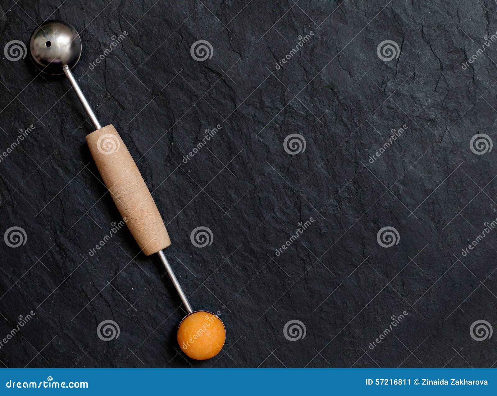 Melon Ball with Melon Baller on Stone Background Stock Image Image of