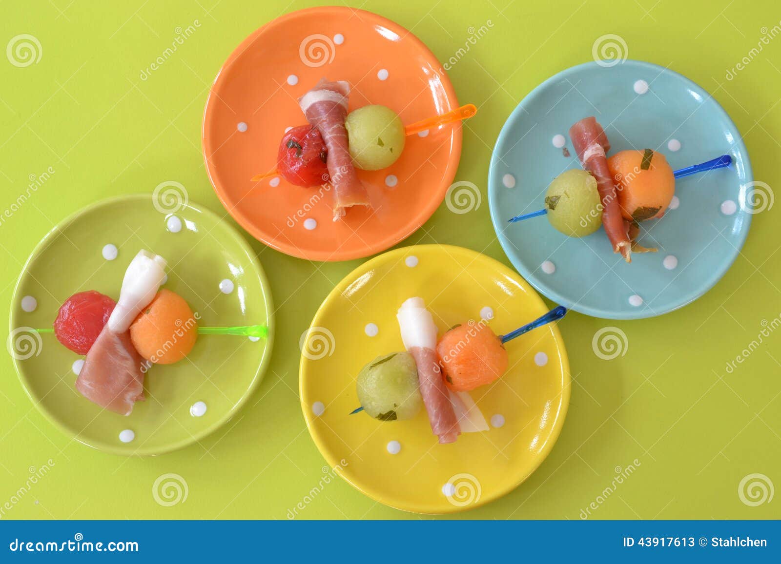 Melon balls and ham stock image. Image of blue, bite 43917613