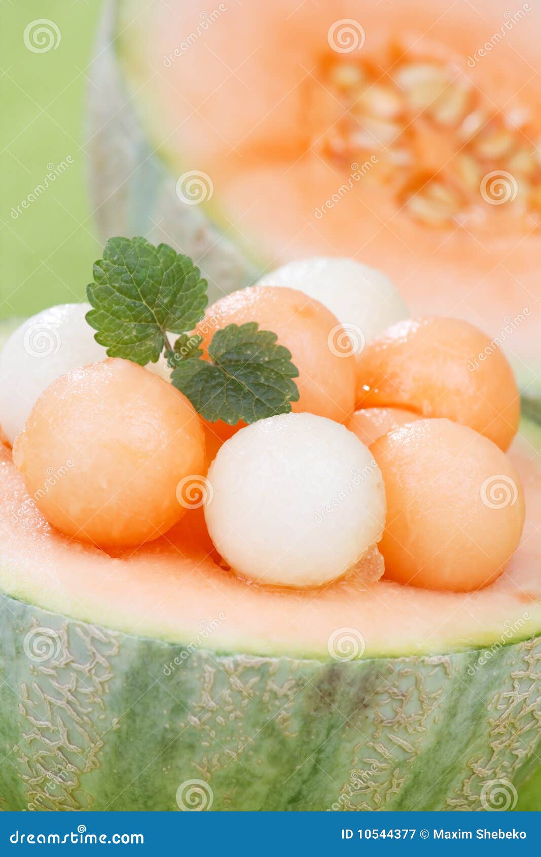 Melon balls with mint stock image. Image of cantaloupe 10544377