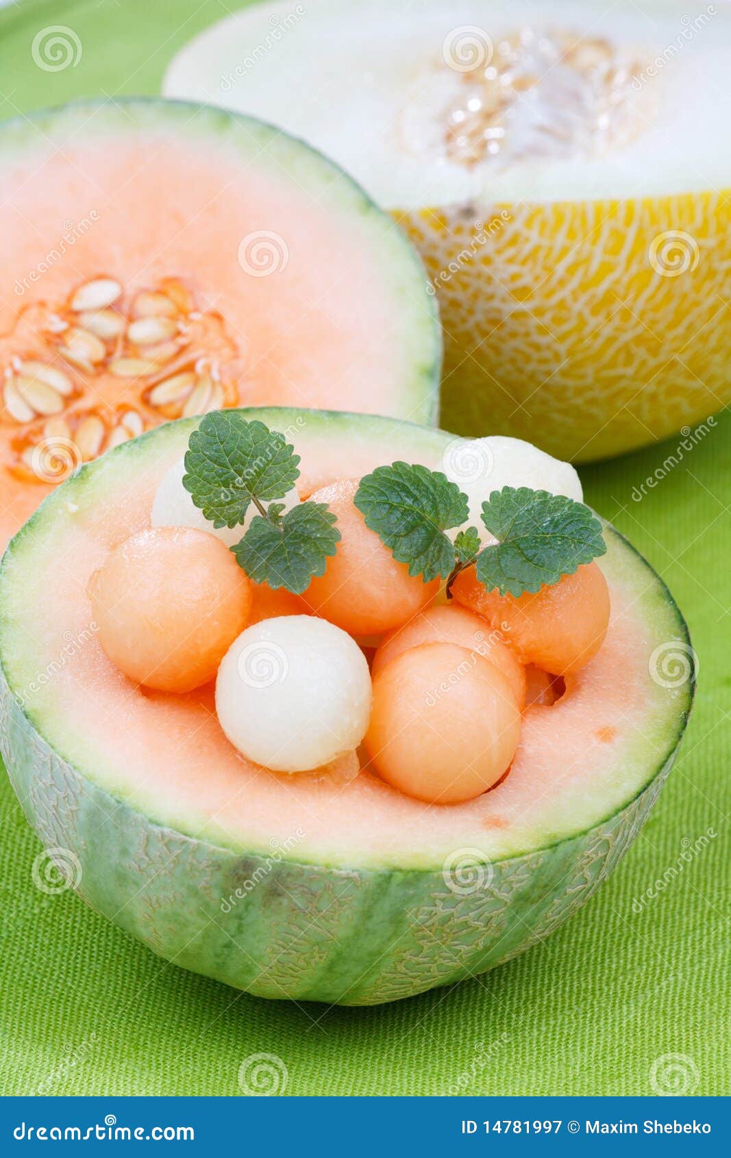 Melon balls with mint stock image. Image of mint, refreshing 14781997