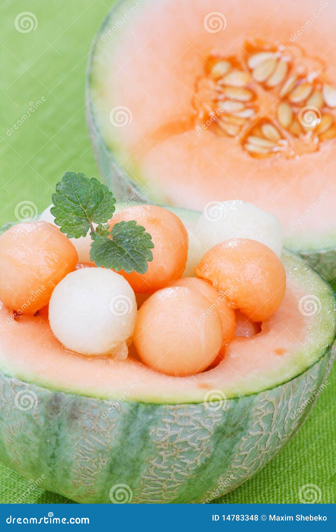 Melon balls with mint stock photo. Image of delicious 14783348