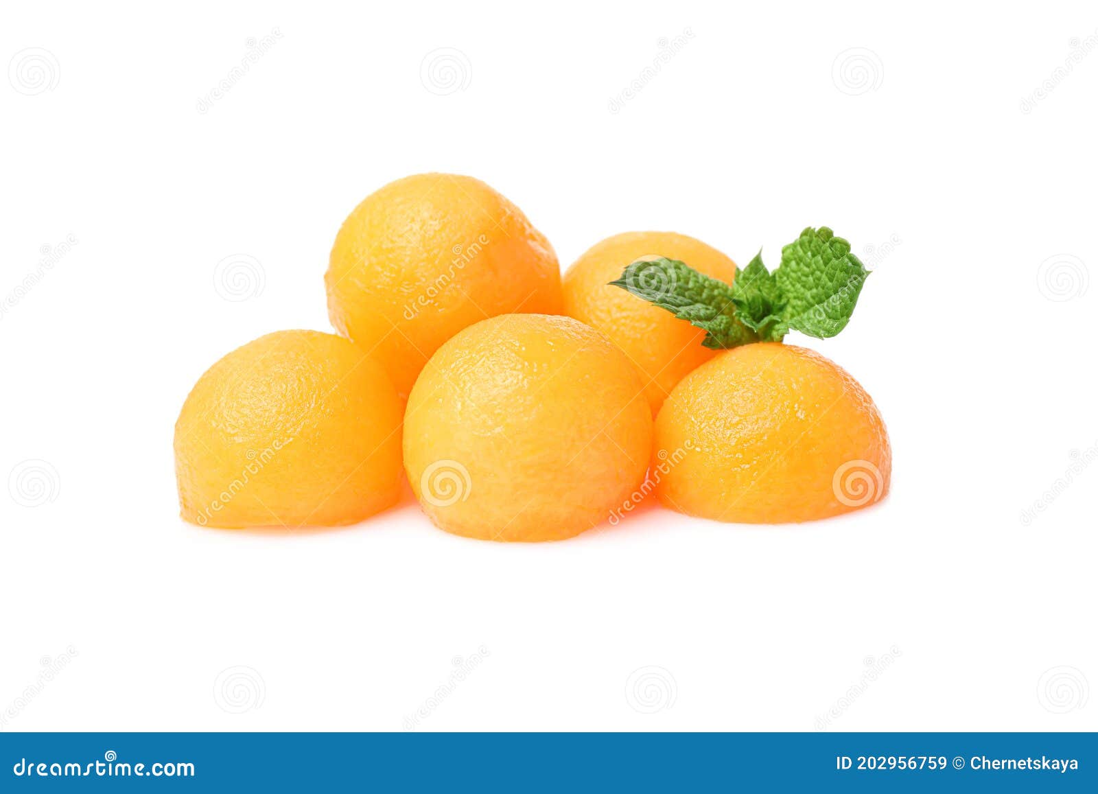 Melon Balls with Mint on White Background Stock Image Image of melon