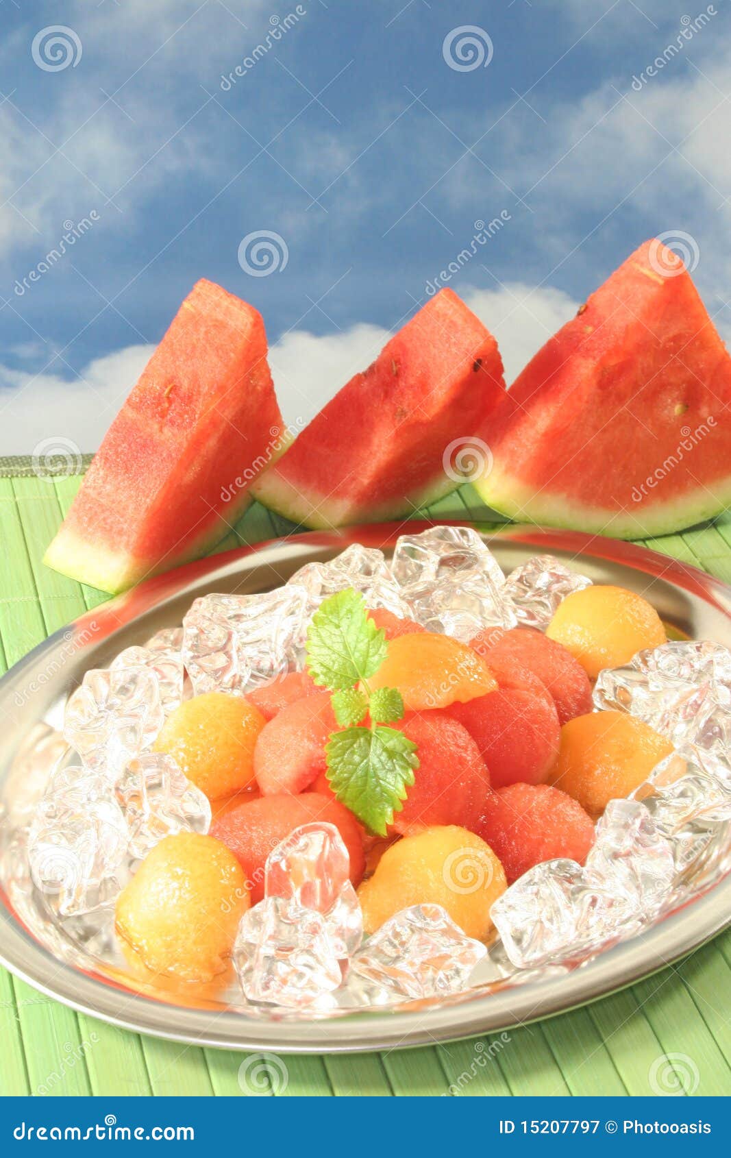 Melon on ice stock image. Image of pieces, fresh, fruit 15207797