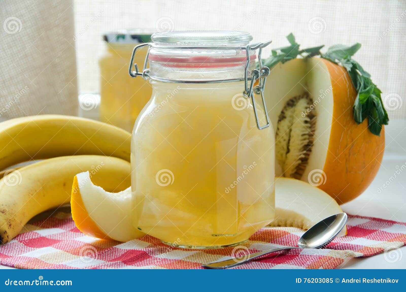 Melon Jam Jar Bananas Spoon Stock Image Image of lobule, freshness