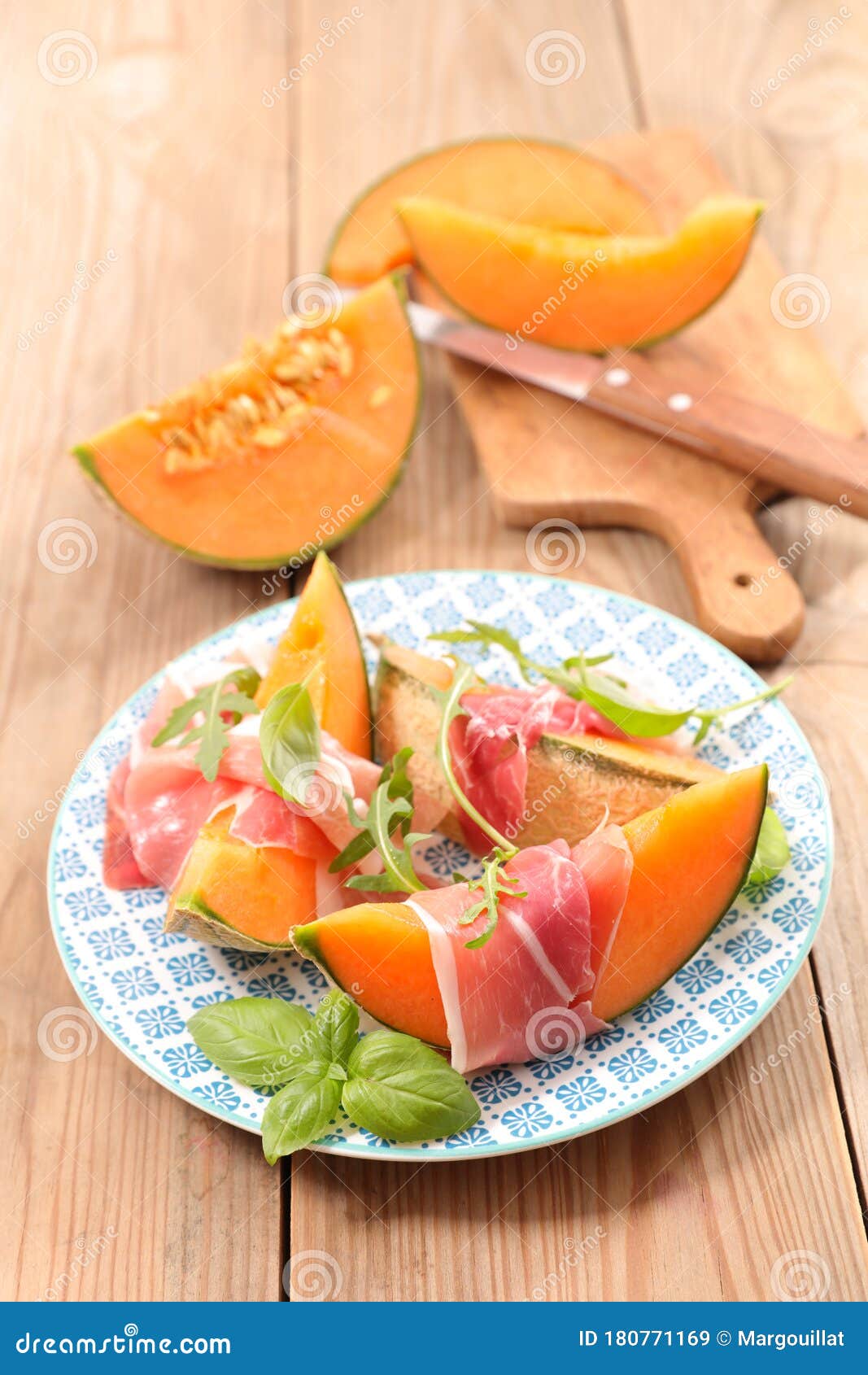 Melon Slices with Prosciutto Ham Stock Image Image of juicy