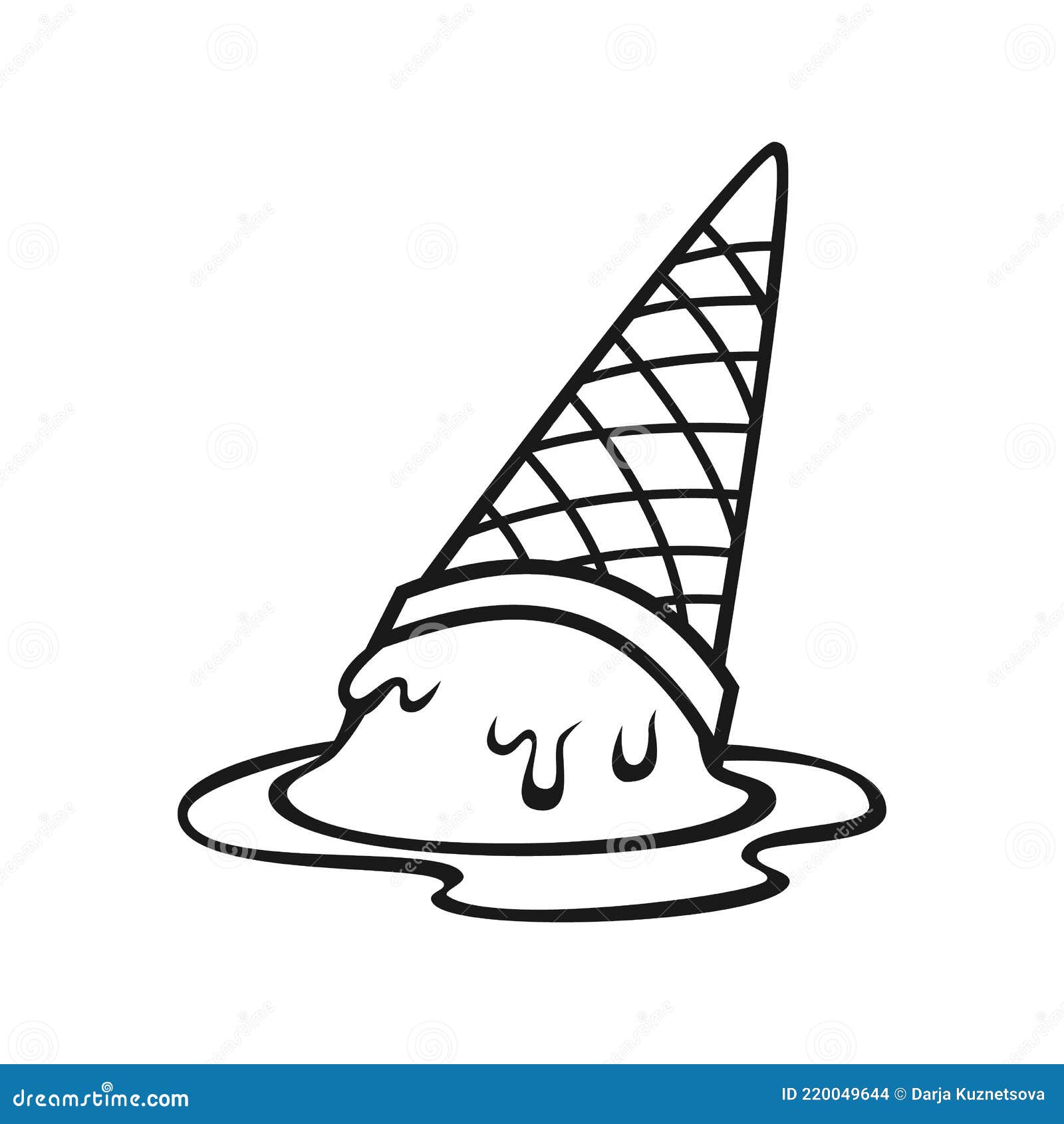 Melted Ice Cream Vector Outline Illustration Drawings on a White