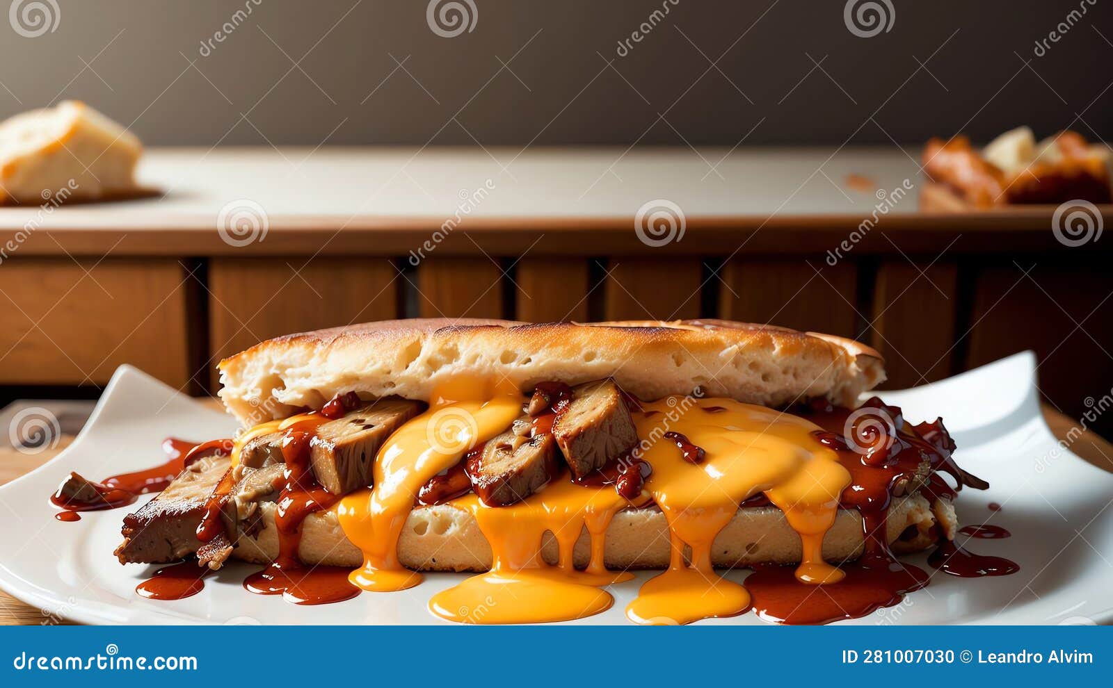 Melting Cheese on a Juicy Cheesesteak.AI Generated Stock Illustration