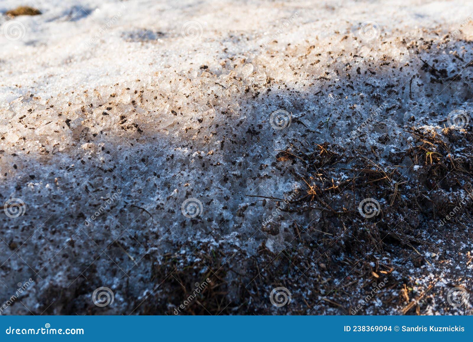 Melting Snow on the Asphalt Road. Spring is Approaching Stock Photo