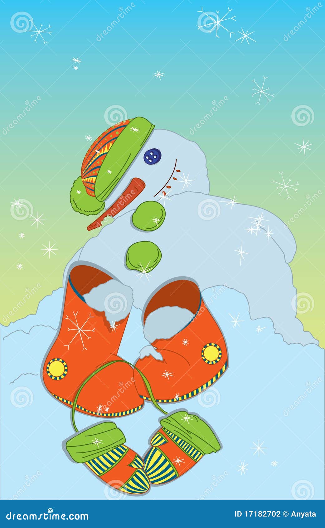 Melting Snowman With Boots And Mittens Stock Photography - Image: 17182702