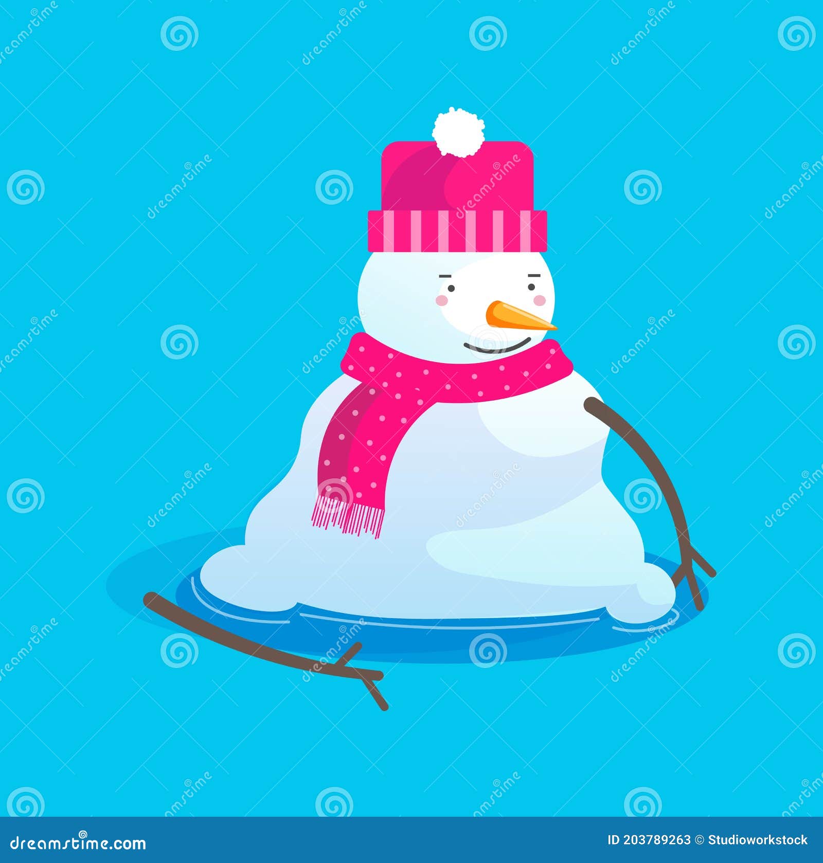 Melting Snowman Character in Hat and Scarf Stock Vector - Illustration of  snowman, melting: 203789263