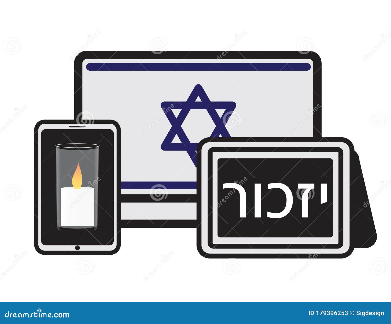 Online Israeli Memorial Day Ceremony, Israeli Flag, Hebrew Word Izkor