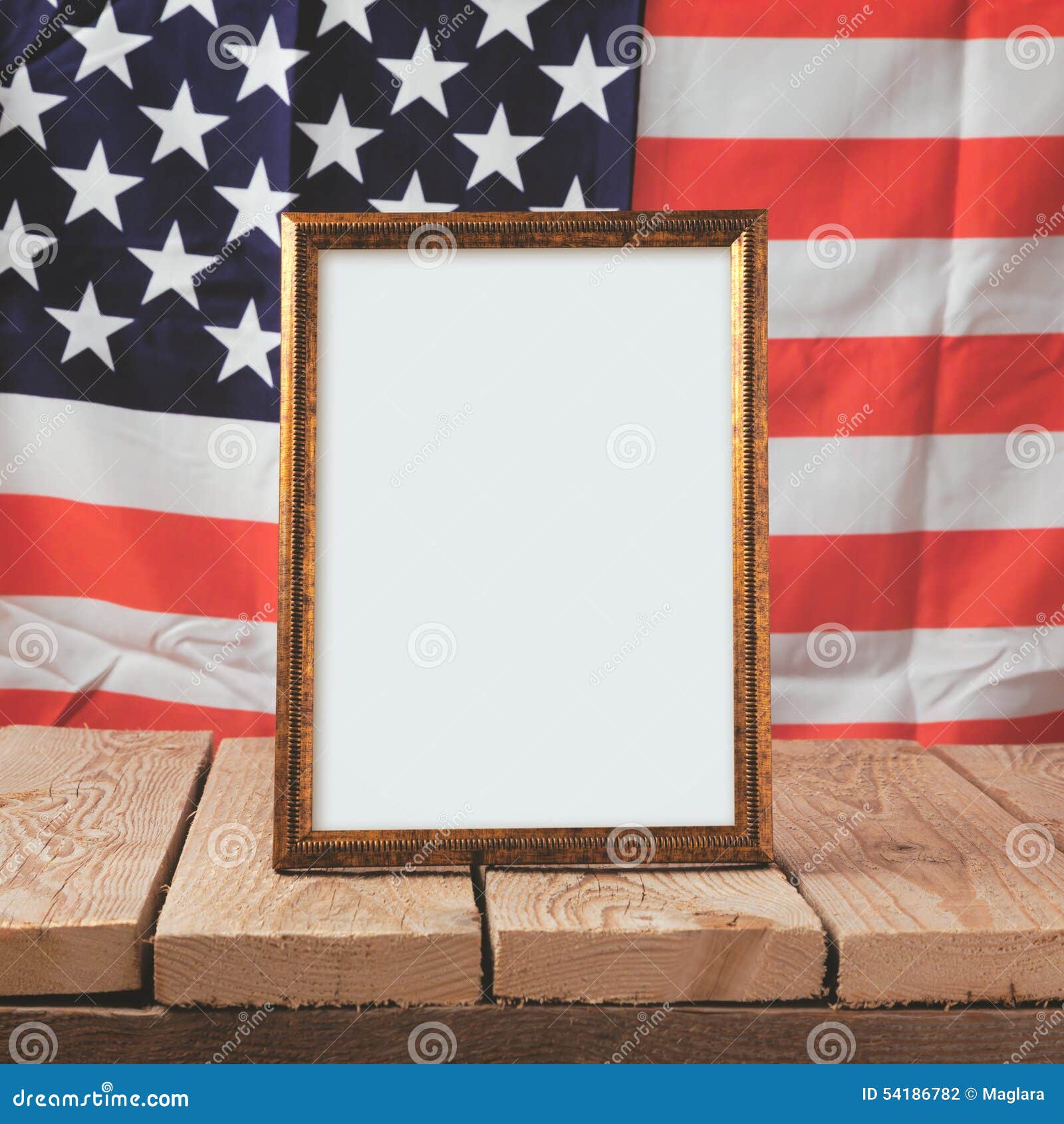 Memorial Day Background. Picture Frame Over USA Flag Stock Photo