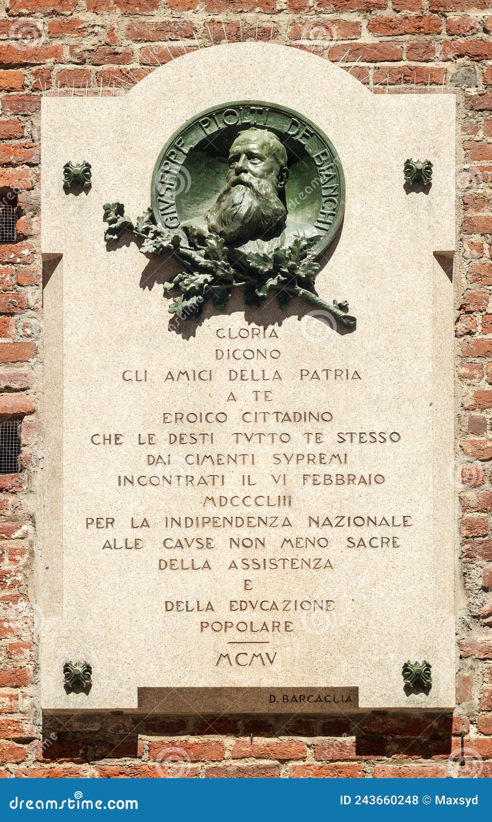 memorial plaque of giuseppe piolti de bianchi in milan, italy