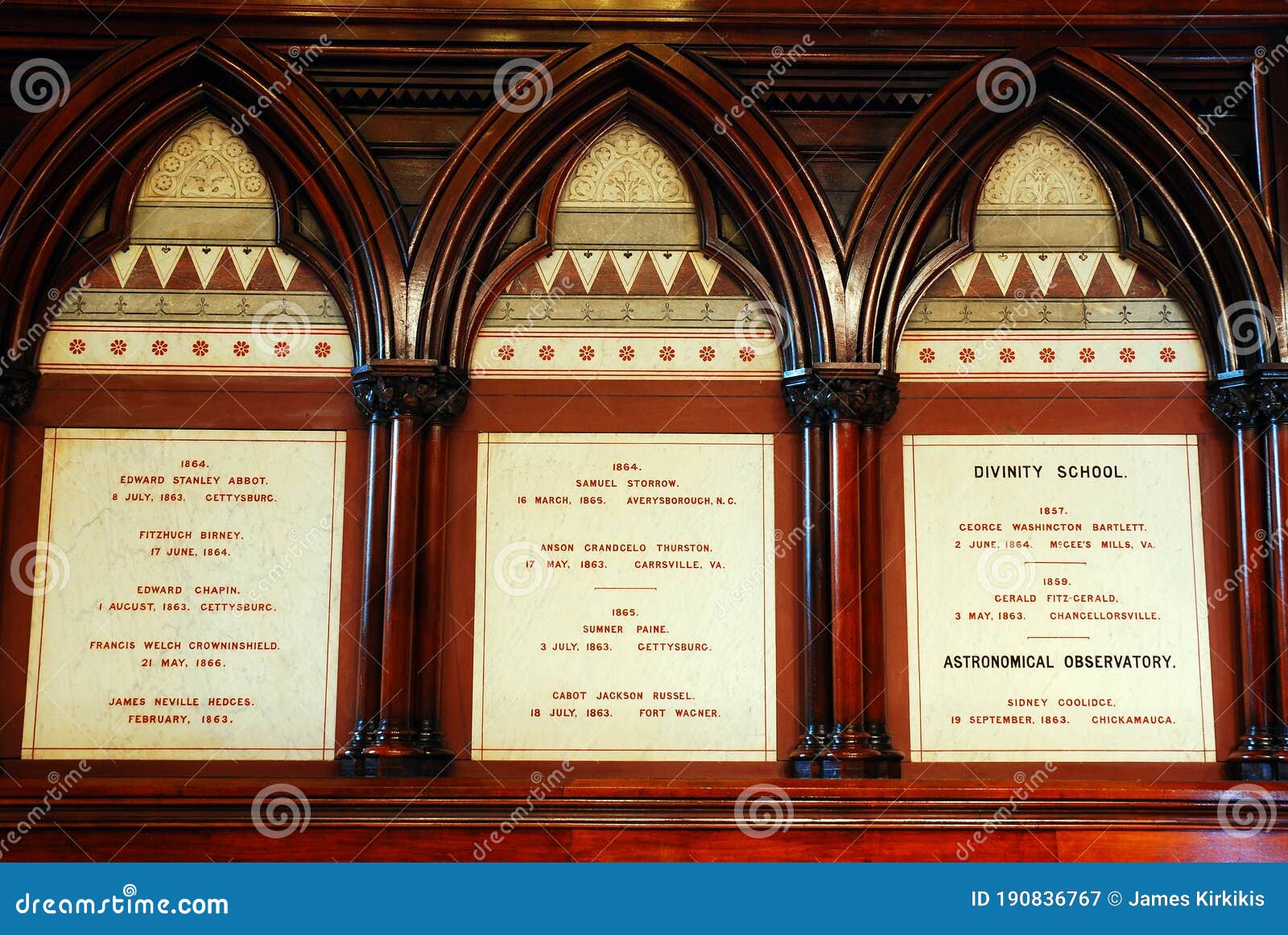 Memorial Plaques on the Wall at Memorial Hall in Harvard University Editorial Photography