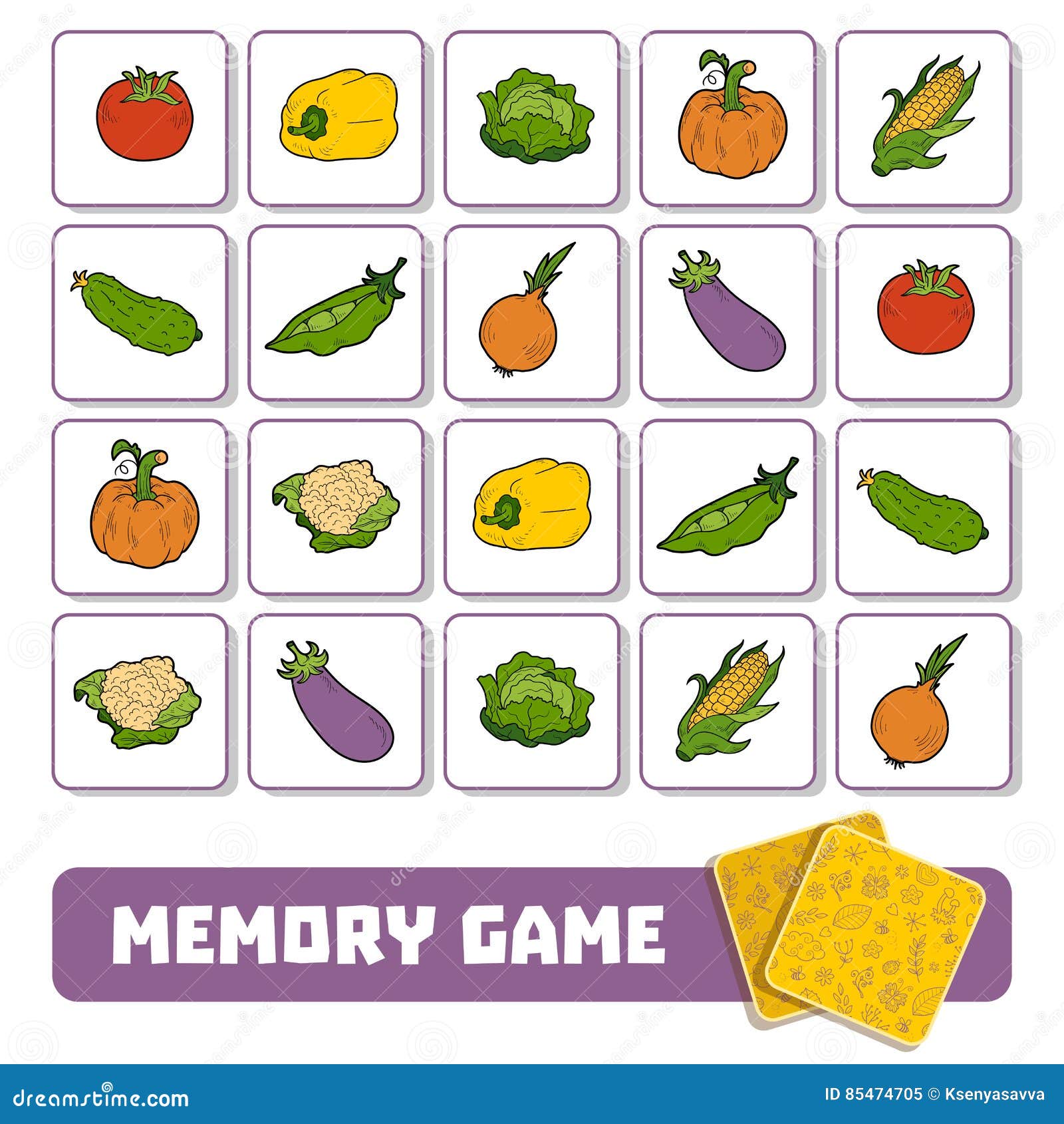 Memory Game for Children, Cards with Vegetables Stock Vector ...