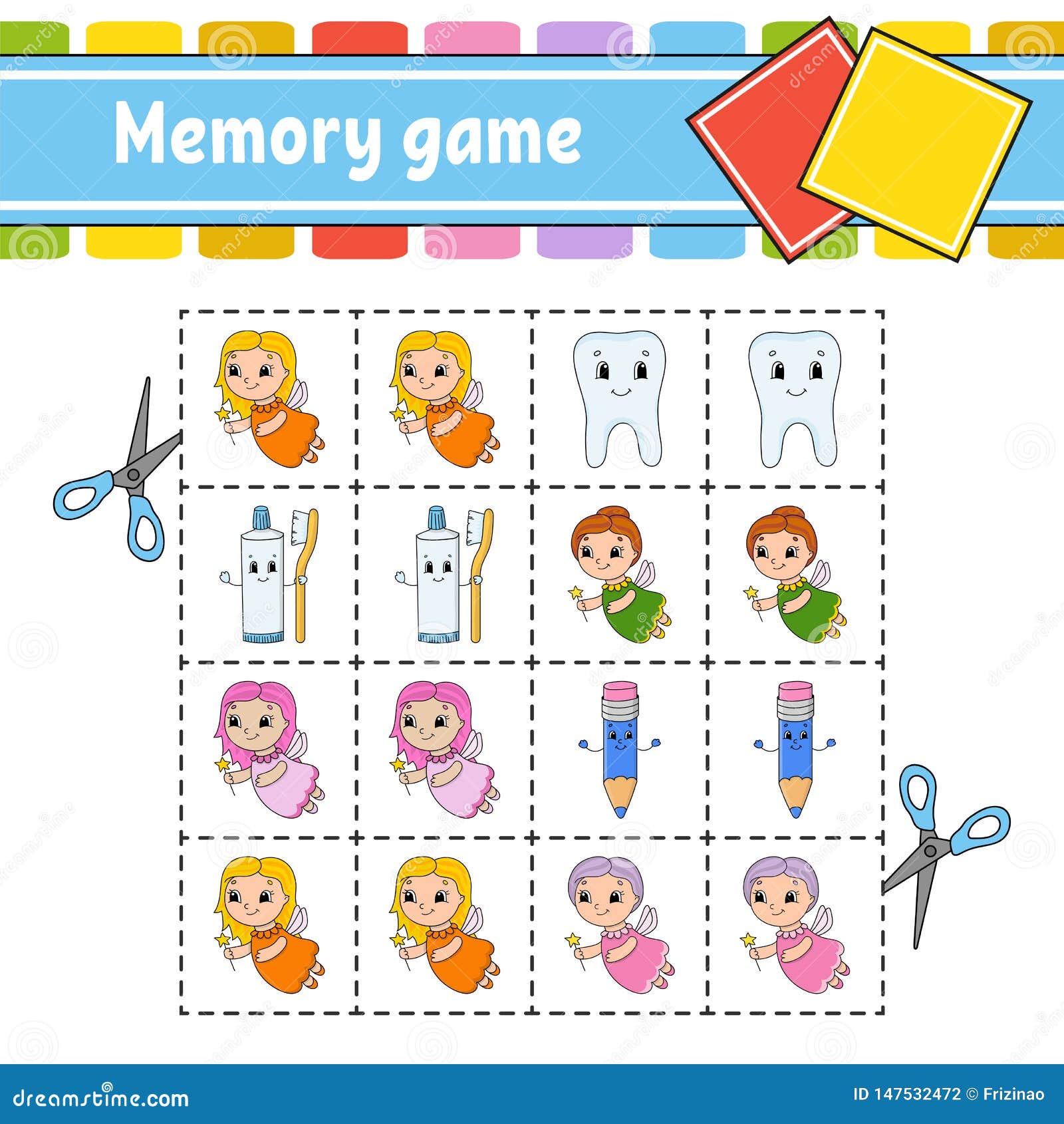memory game for kids education developing worksheet activity page with pictures puzzle game for children stock vector illustration of educate pastime 147532472