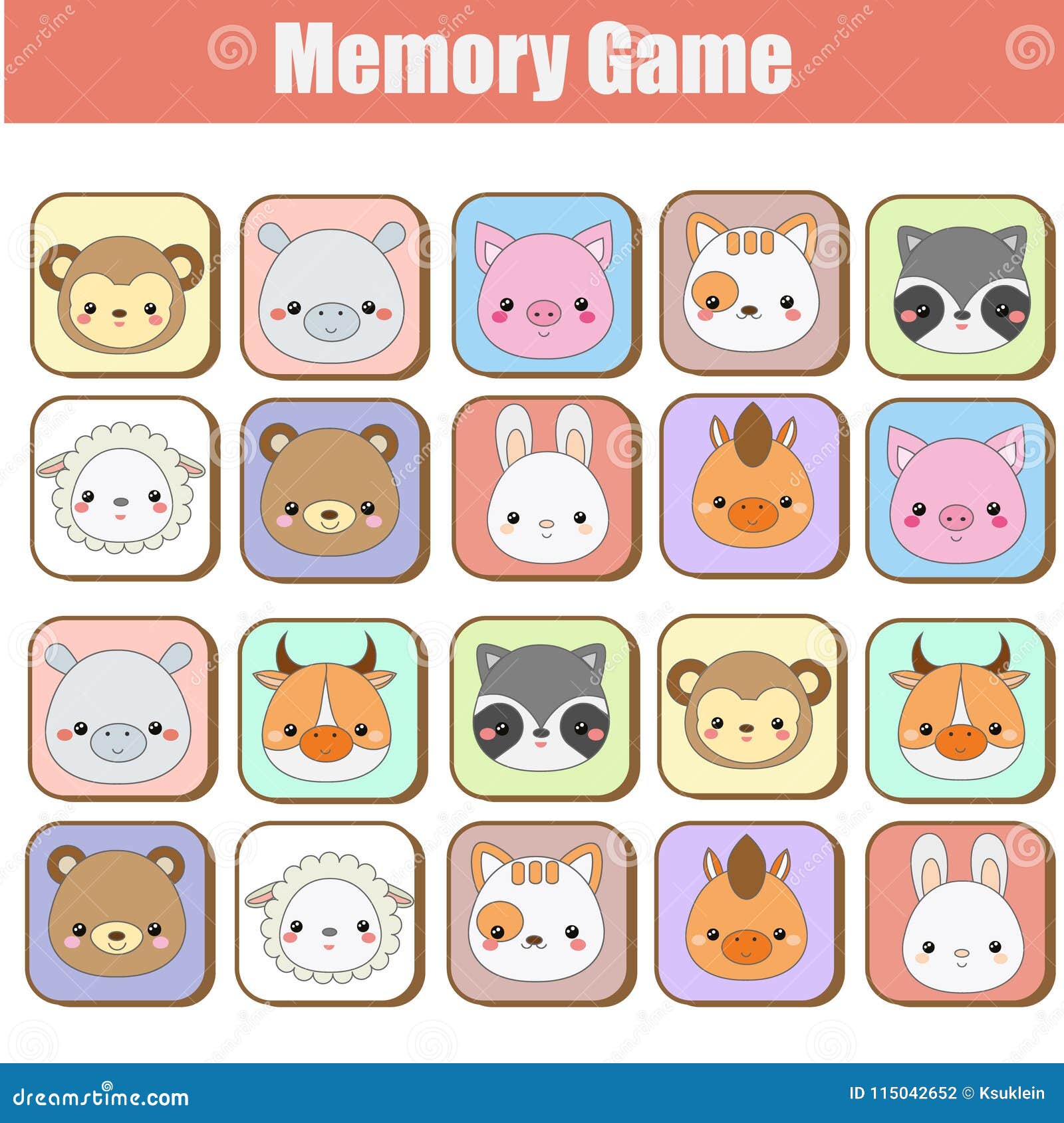 Memory Game for Toddlers. Educational Children, Kids Activity with Cute  Animals Faces Stock Vector - Illustration of game, books: 115042652