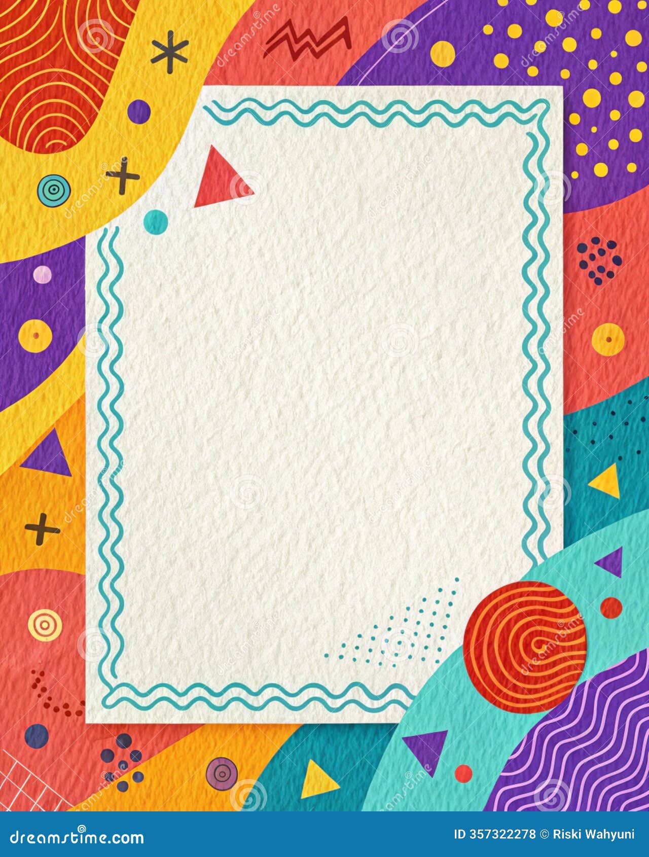 memphis pattern border with paper texture and soft serenity palette