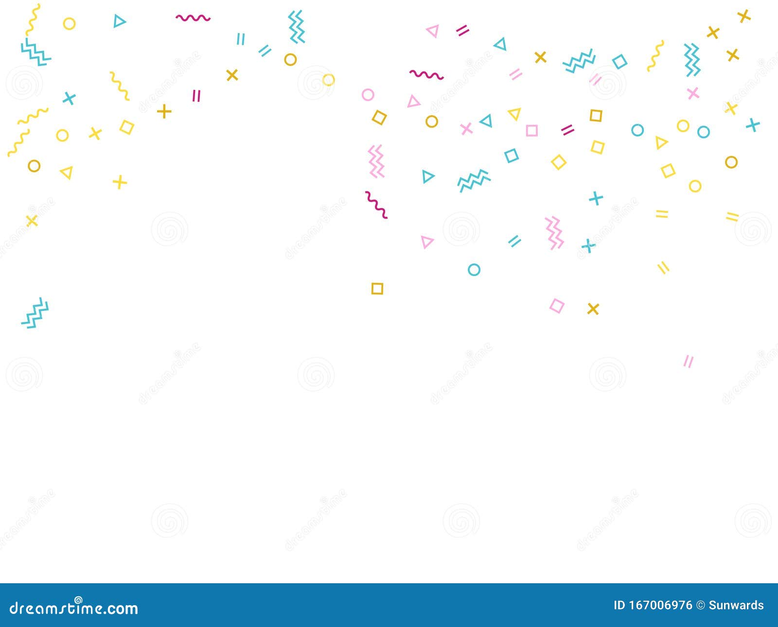 Retro 90s Style Memphis Party Confetti Falling on White. Stock Vector