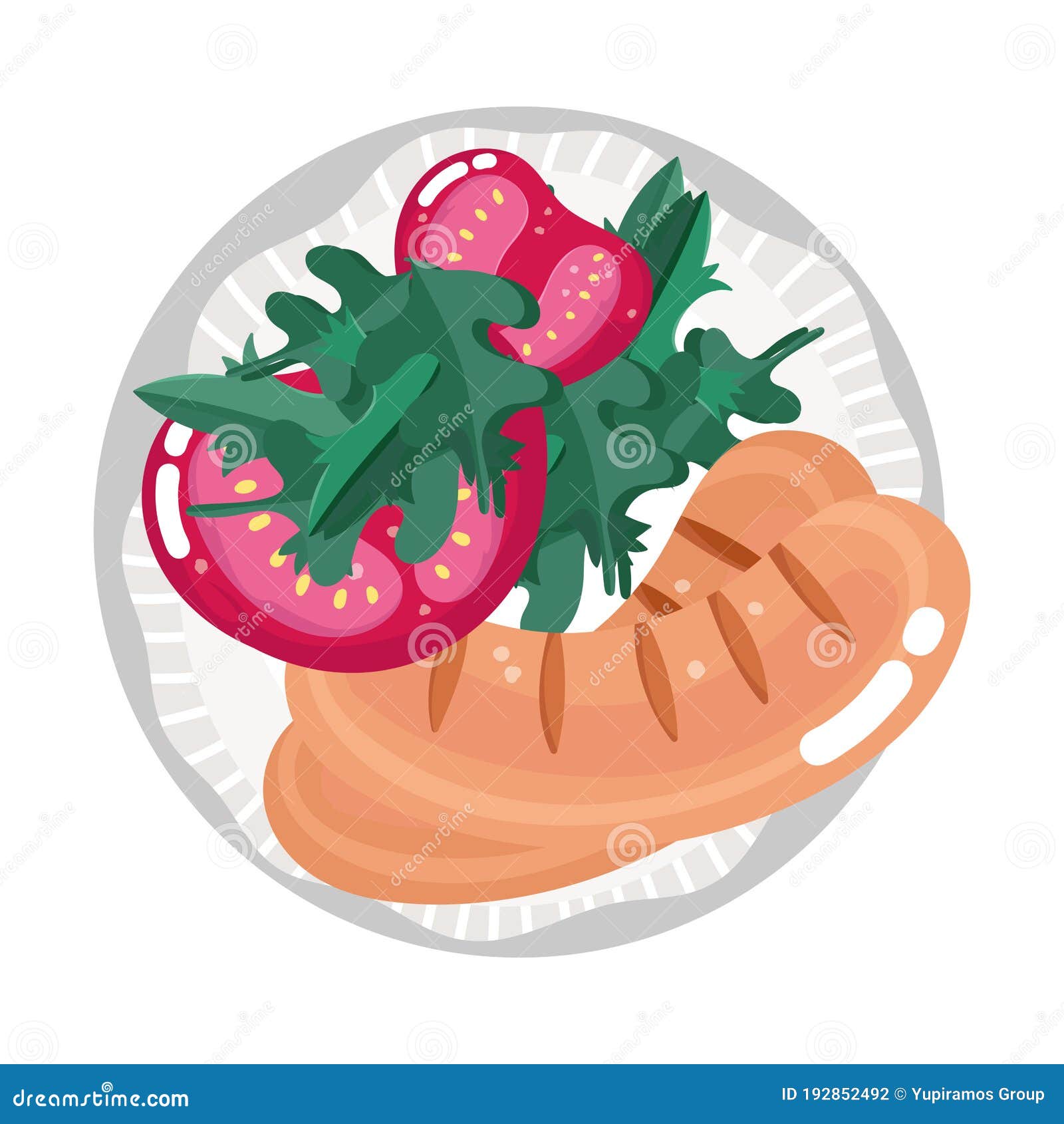 Menú De La Cena Salchichas De Dibujos Animados Frescos Y Rodajas Tomates En  Plato Ilustración del Vector - Ilustración de rebanadas, cocina: 192852492