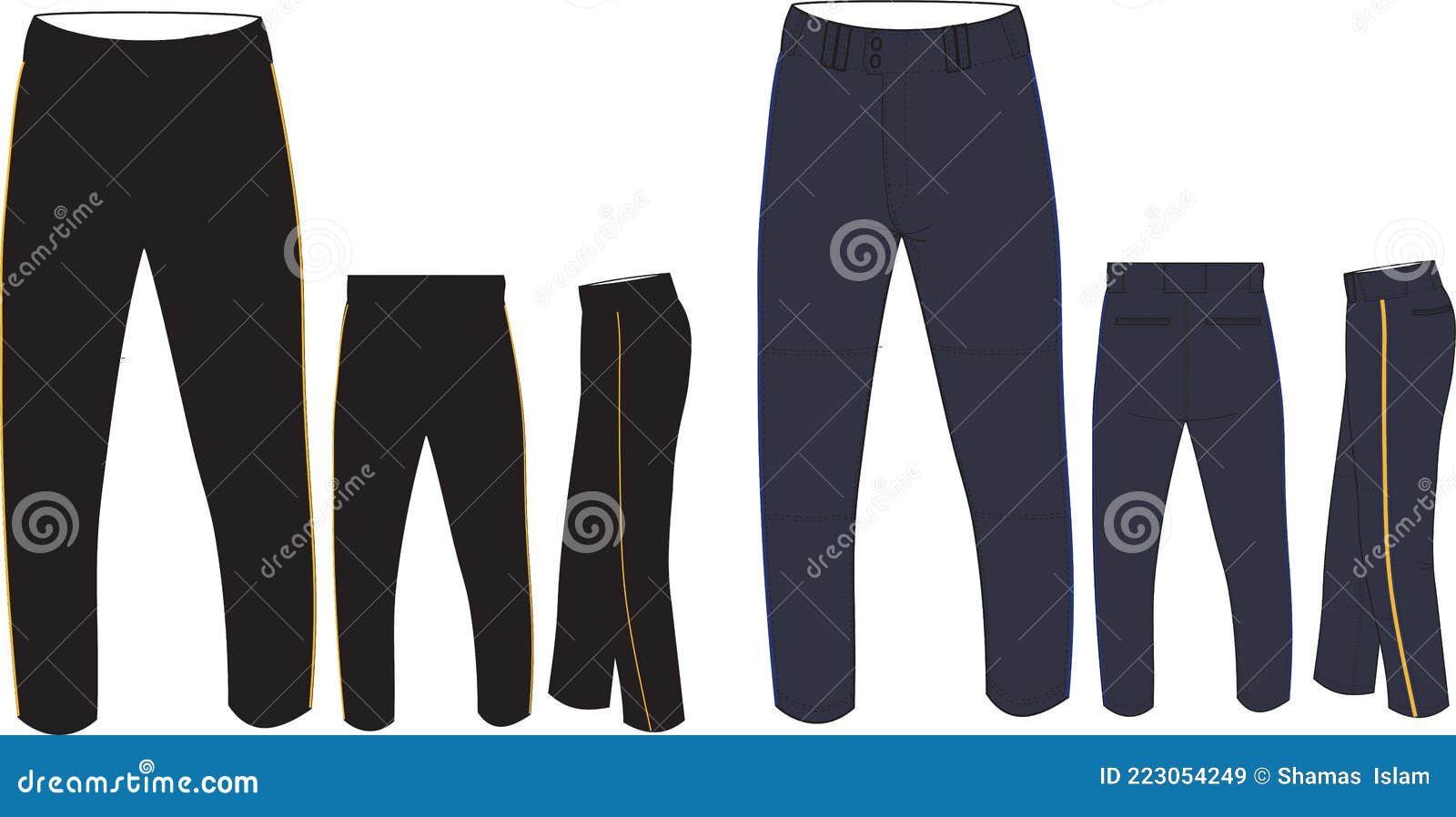 Men Baseball Pant Mock Ups Front and Back Vectors Stock Vector