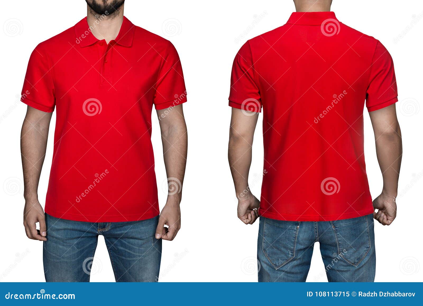 Men in Blank Red Polo Shirt, Front and Back View, White Background ...